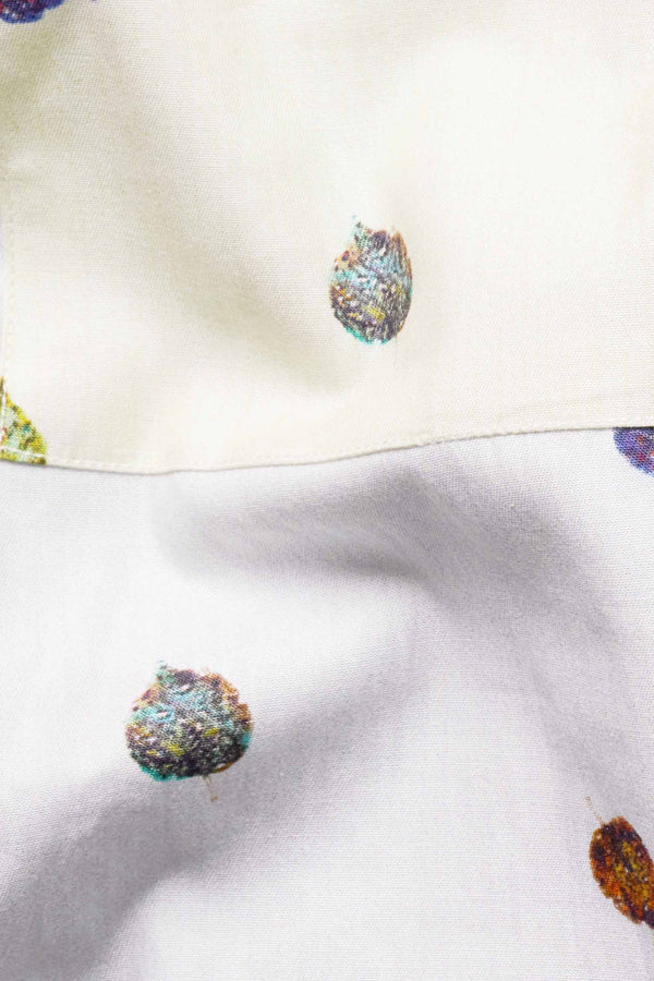 Half Bright White with Half Hampton Beige Leaves Printed Super Soft Premium Cotton Designer Shirt