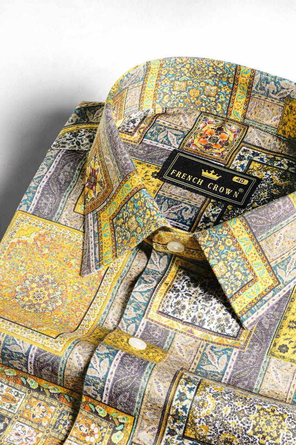 Wattle Yellow with Zobra Brown Multicolour Tribal Printed Super Soft Premium Cotton Shirt