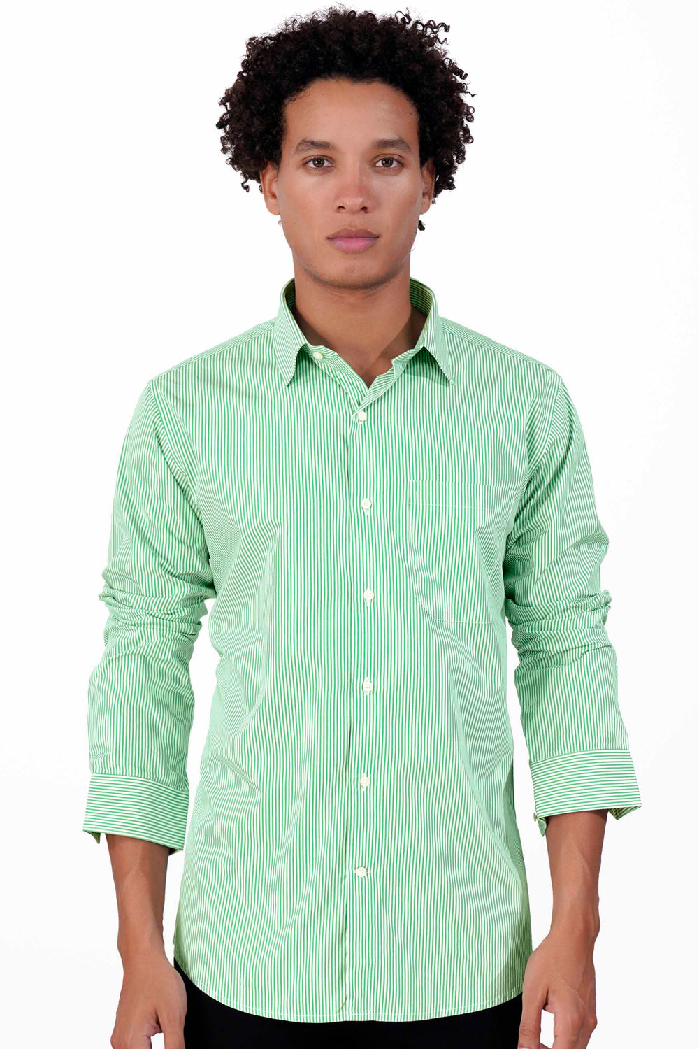 CLOVER GREEN AND WHITE STRIPED PREMIUM COTTON SHIRT