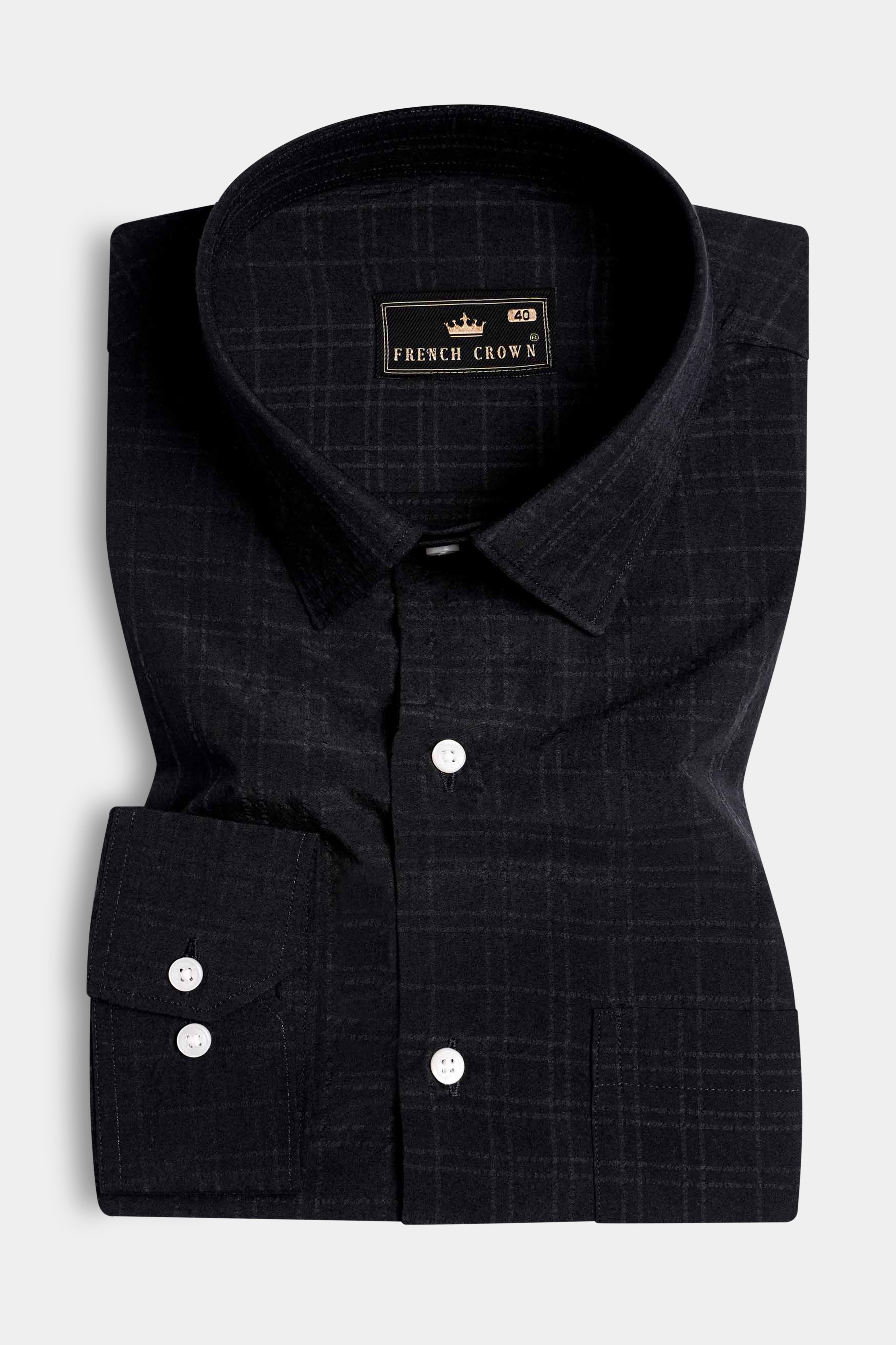 Jade Black Checkered Seersucker Premium Cotton Shirt