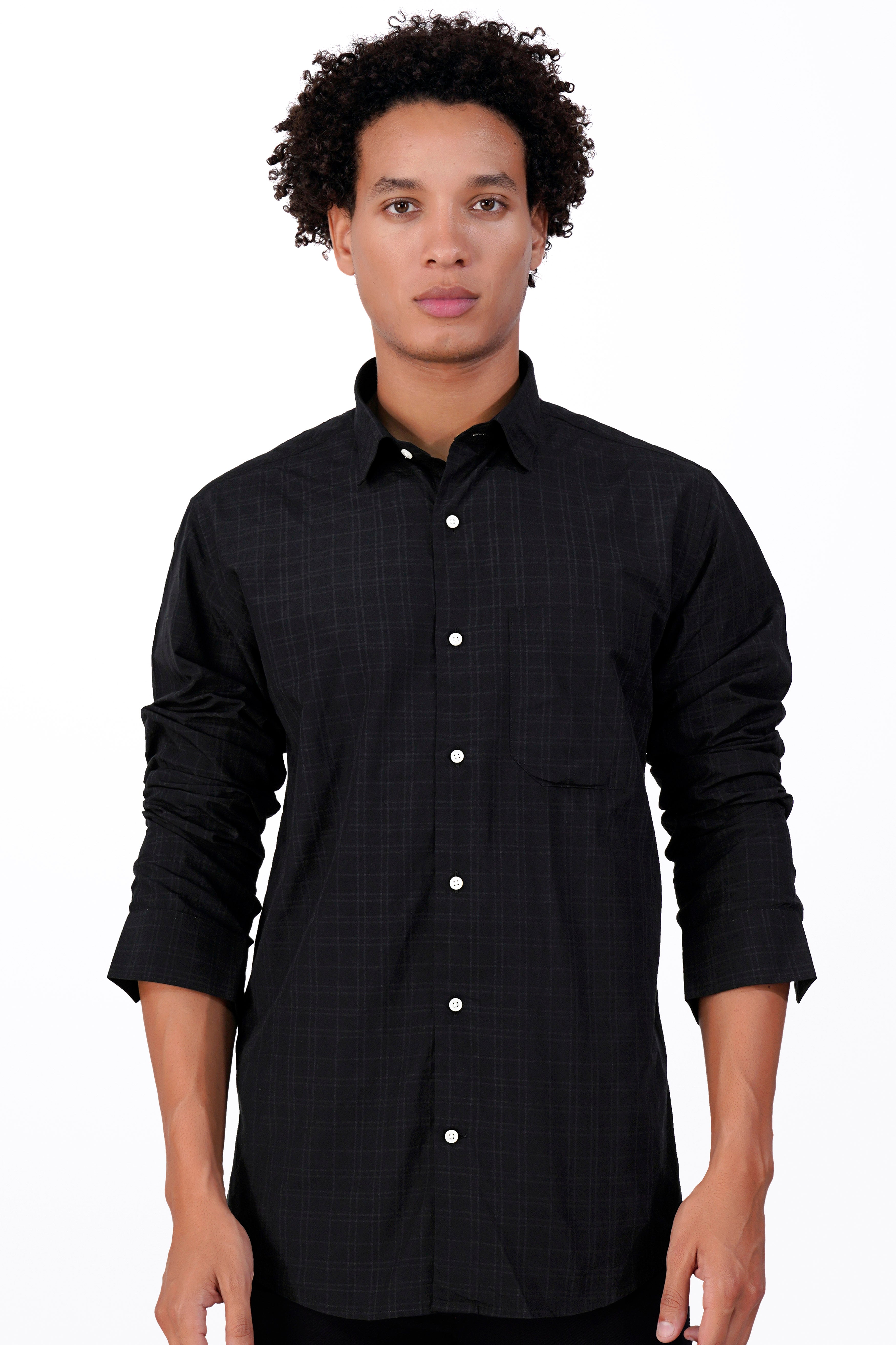 Jade Black Checkered Seersucker Premium Cotton Shirt