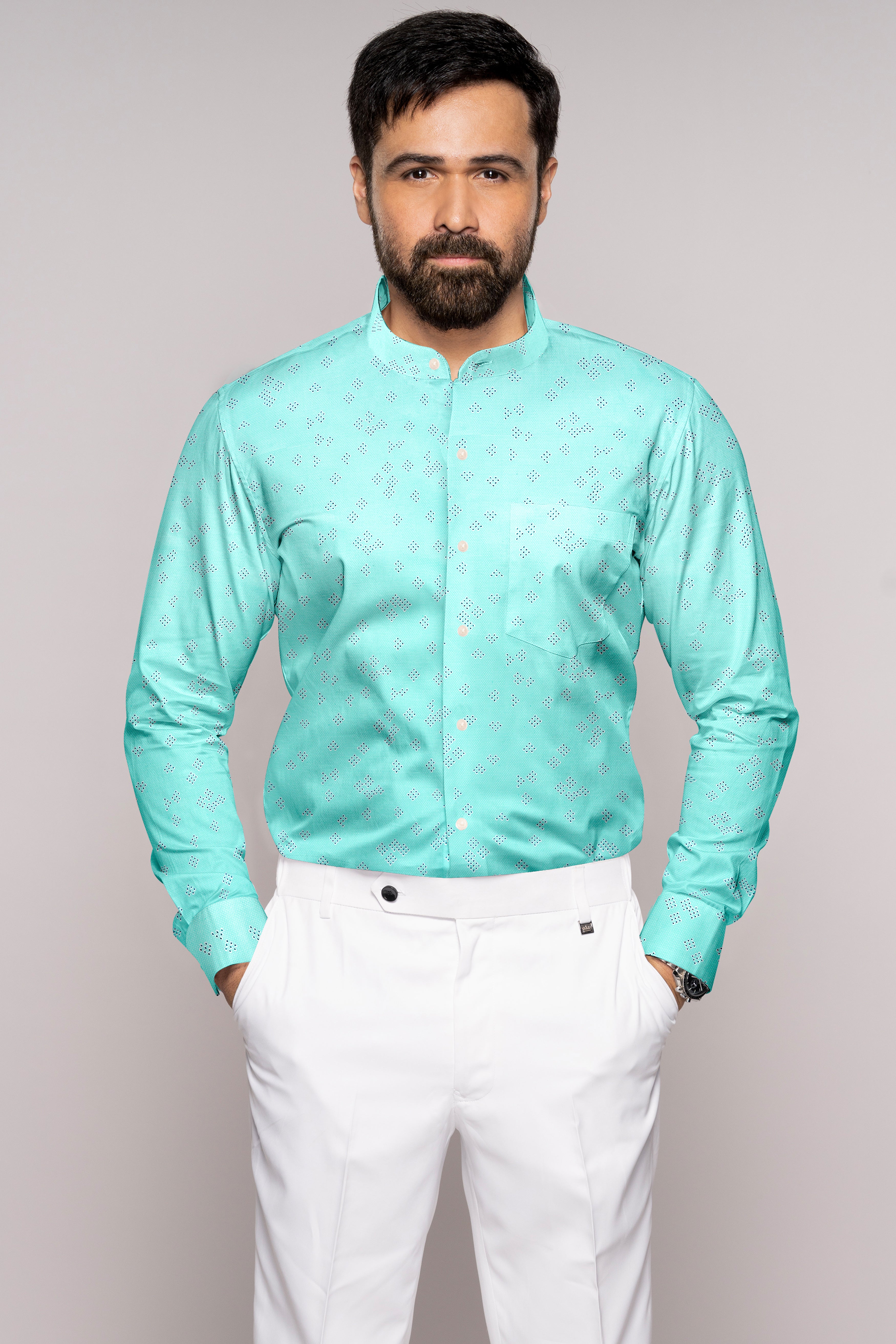 Celeste Blue and Black Dobby Textured Premium Giza Cotton Shirt