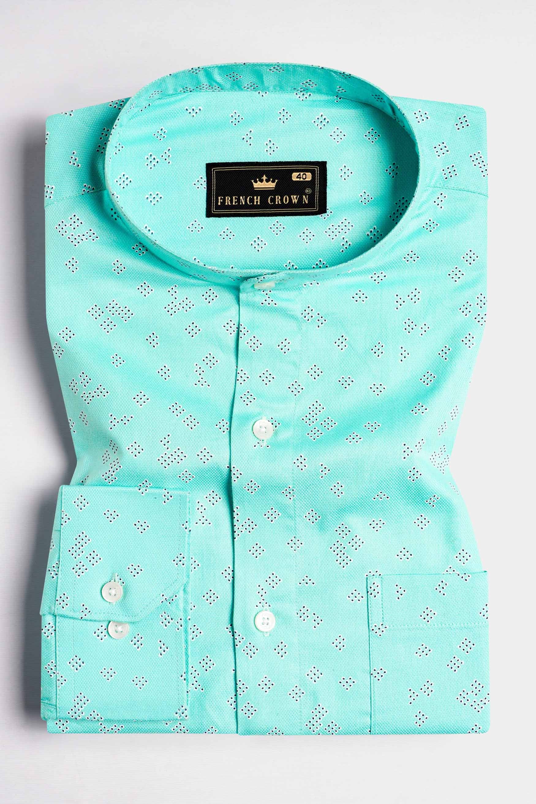 Celeste Blue and Black Dobby Textured Premium Giza Cotton Shirt