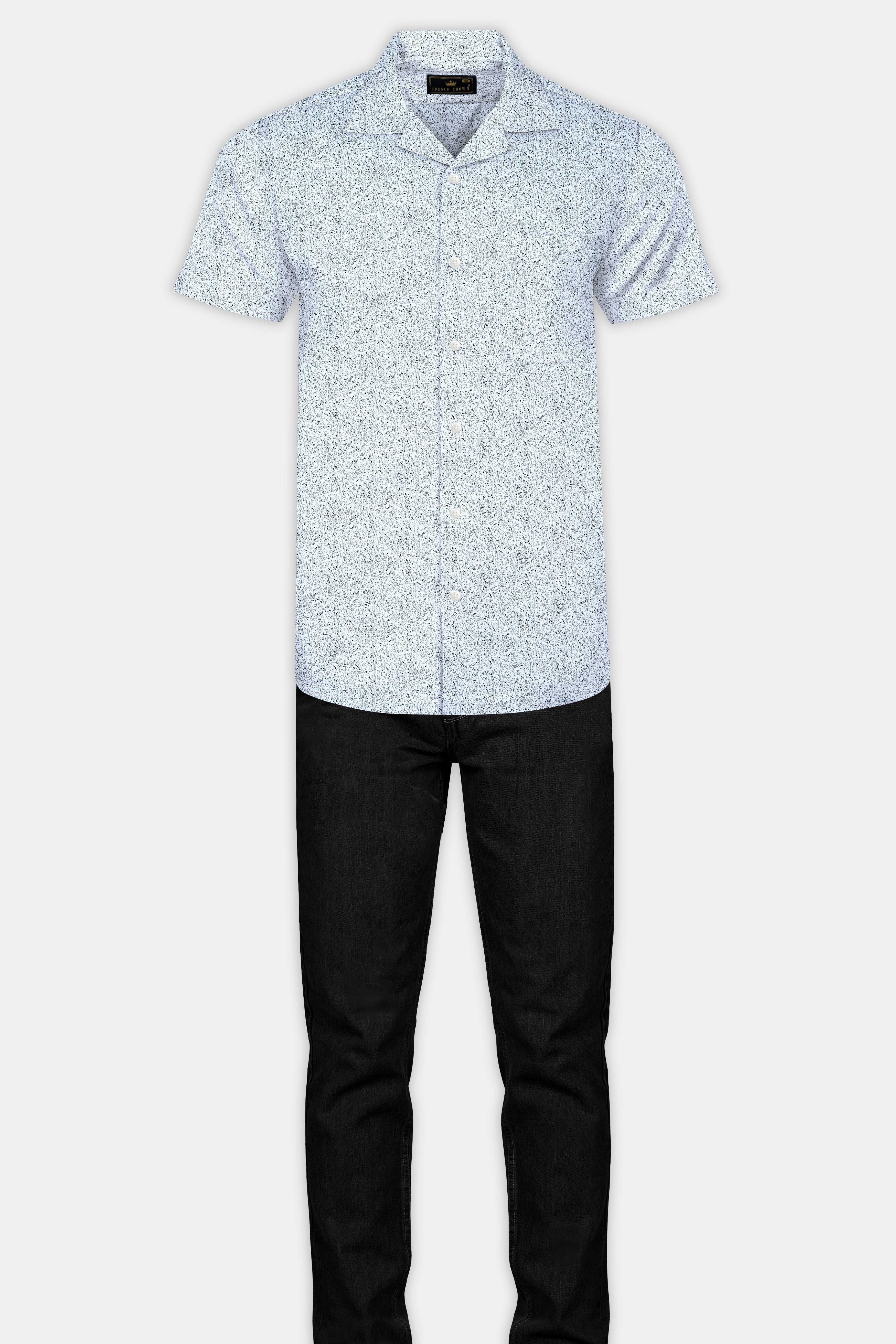Bright White and Nile Blue Printed Royal Oxford Shirt