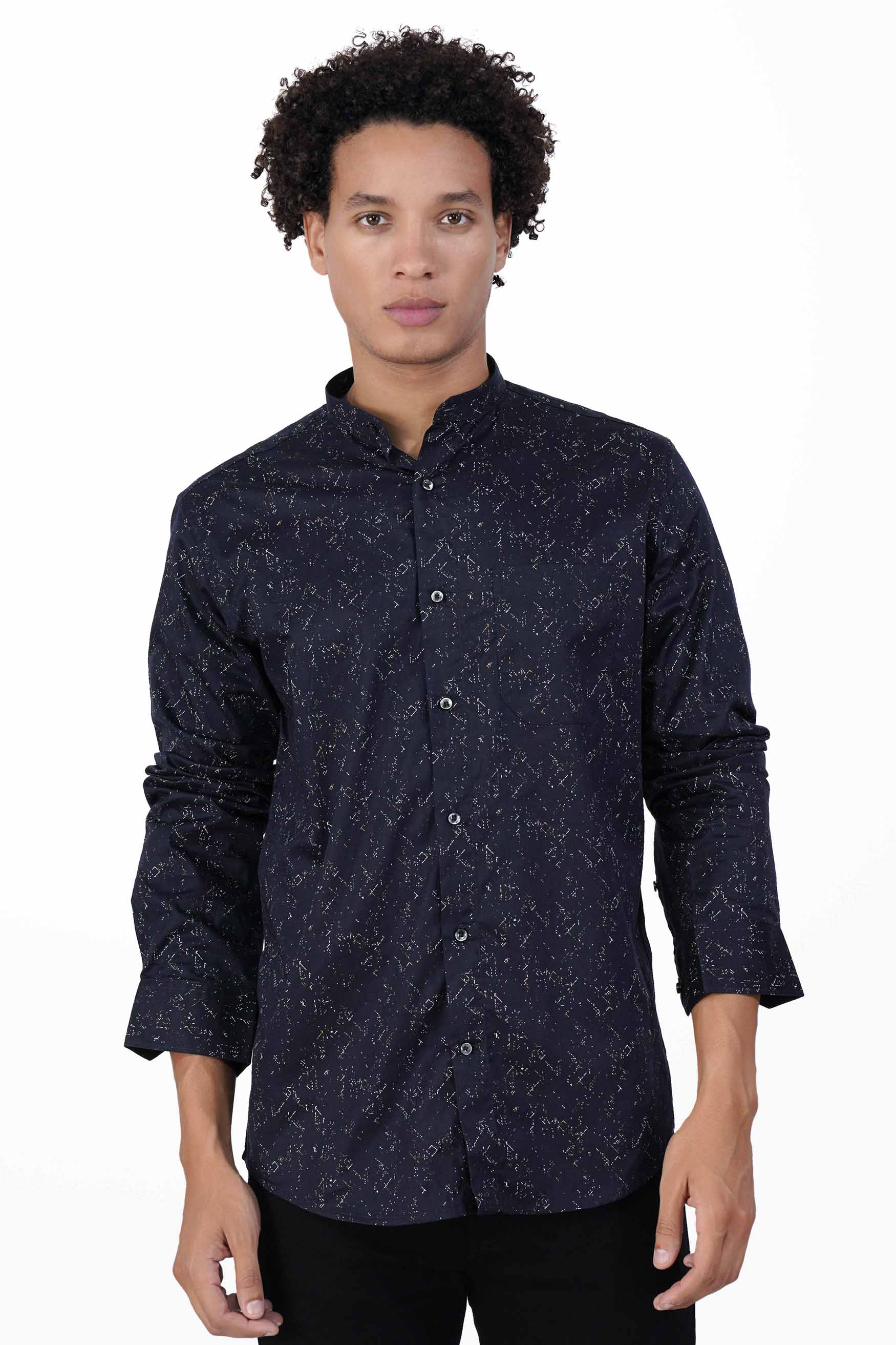 Cinder Blue Printed Twill Premium Cotton Shirt