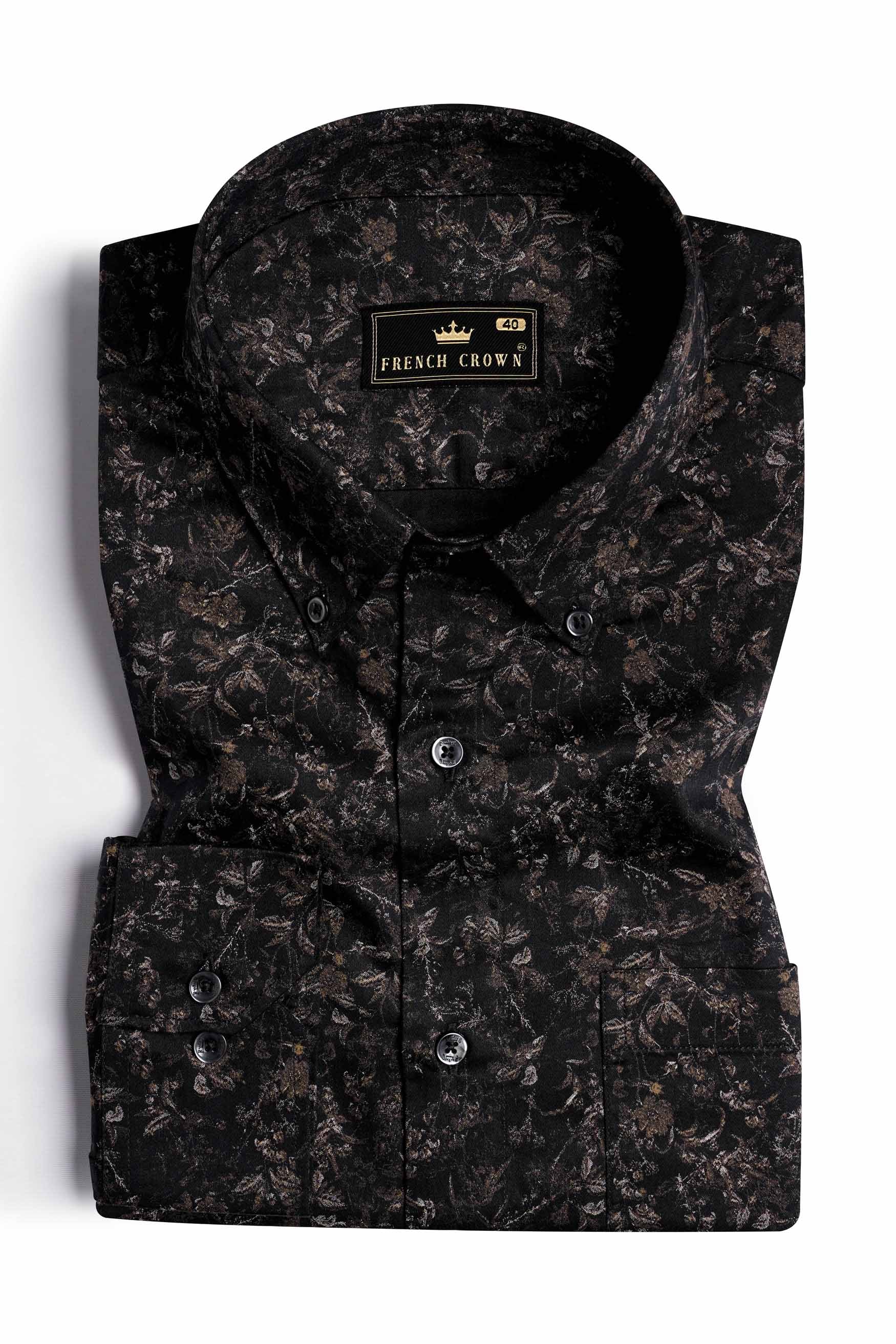 Jade Black with Taupe Brown Printed Super Soft Premium Cotton Shirt