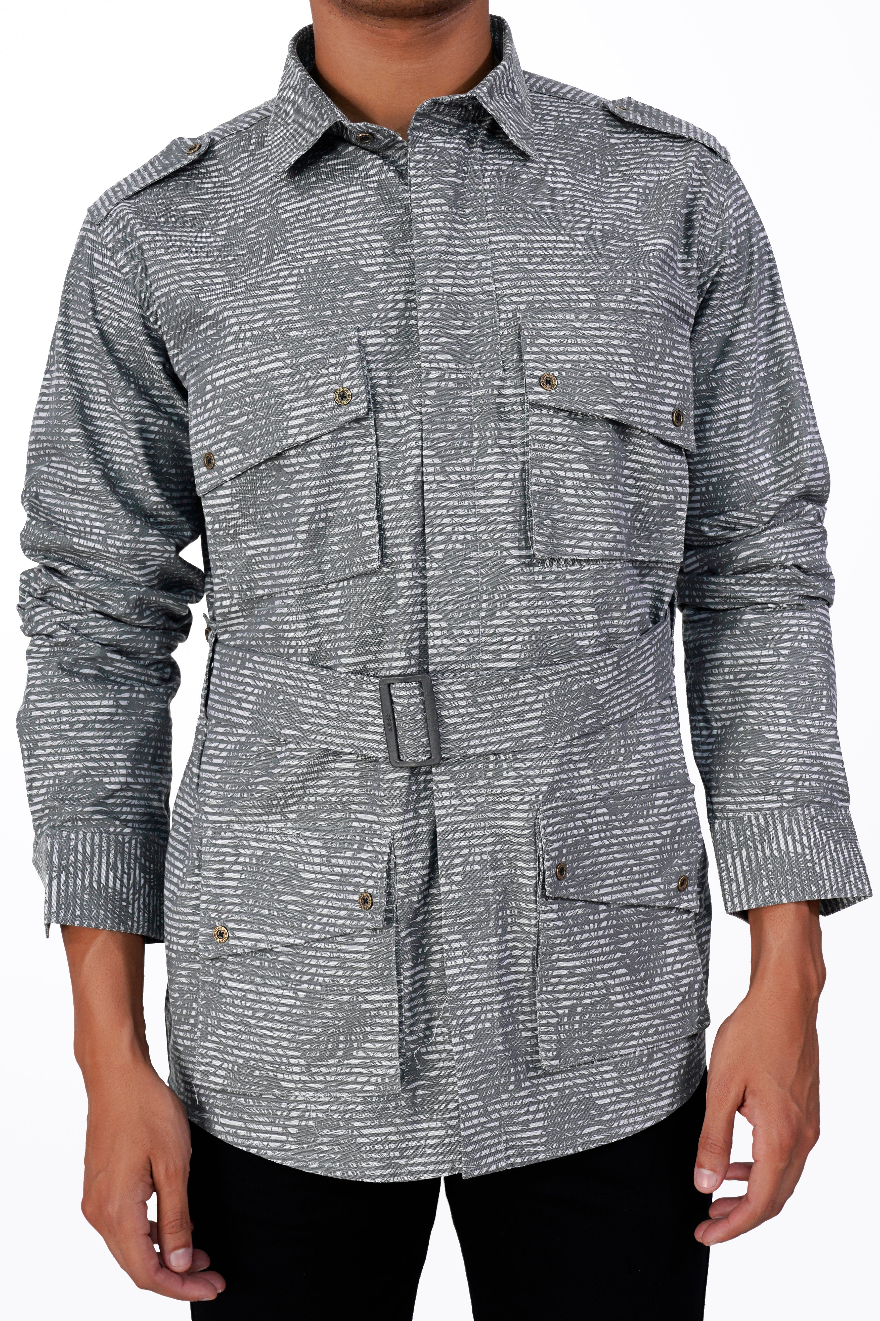 Arsenic Gray Textured Royal Oxford Designer Shirt