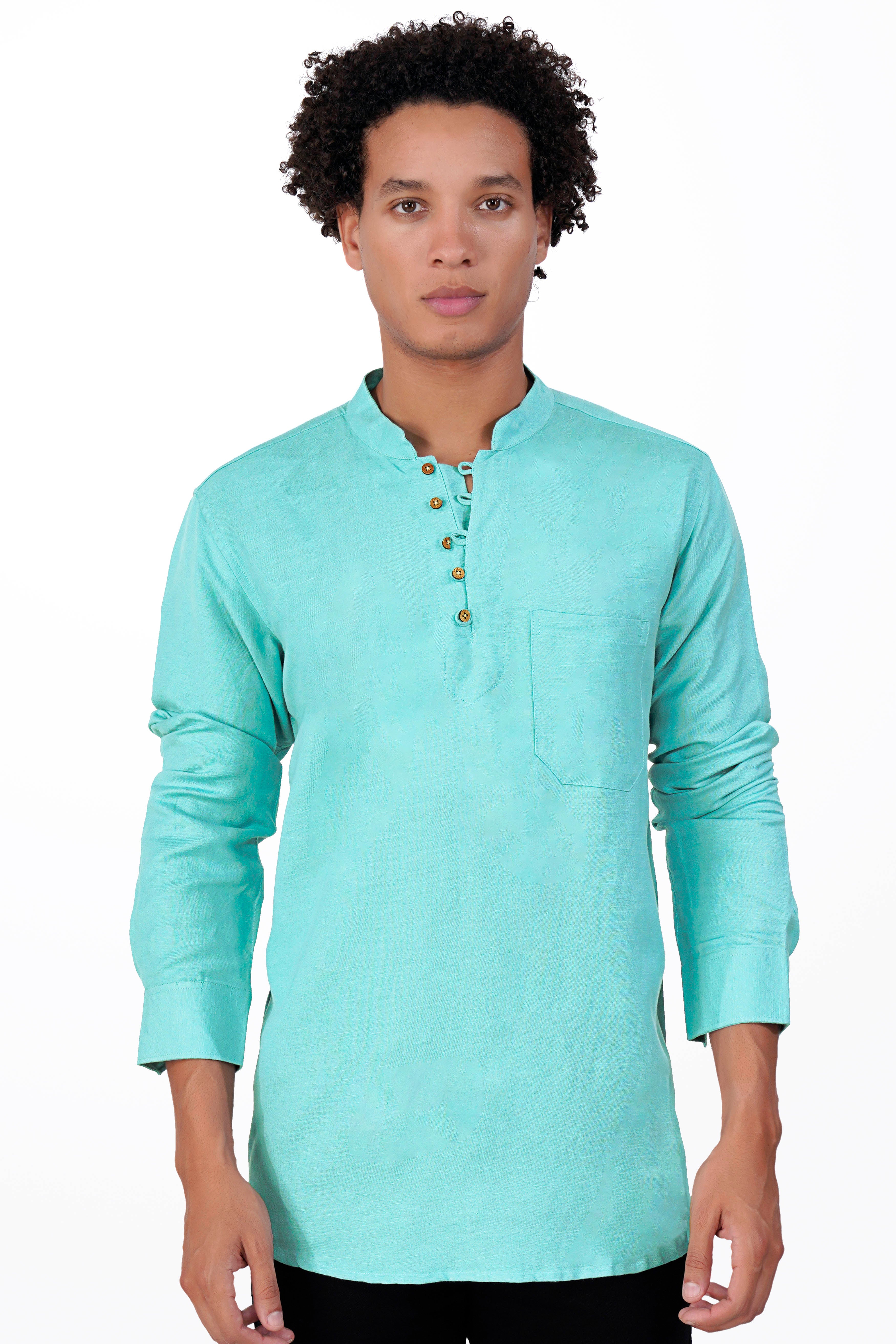 Verdigris Blue Luxurious Linen Kurta Shirt