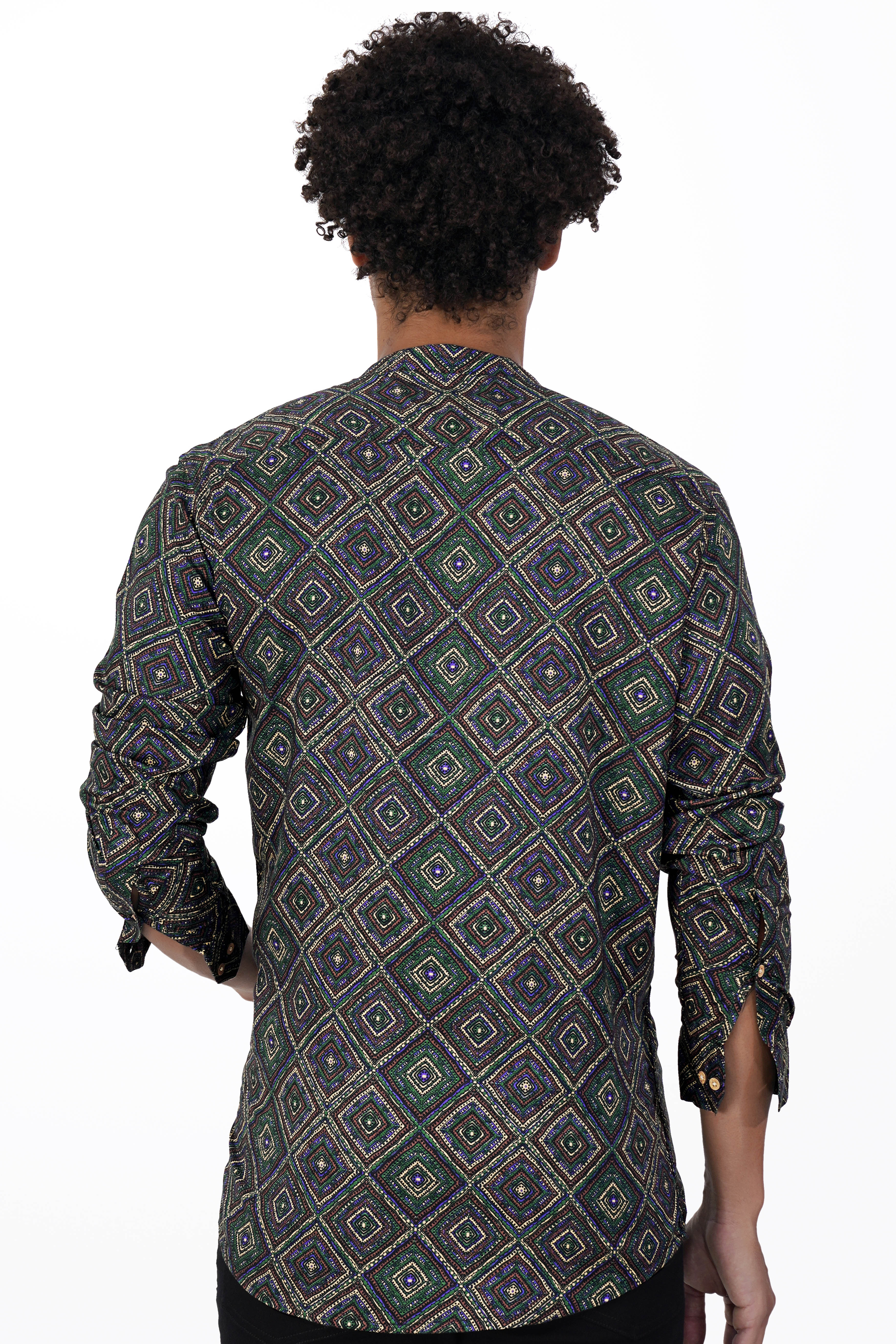 Phthalo Green with Russet Brown Multicolour Printed Premium Tencel Kurta Shirt