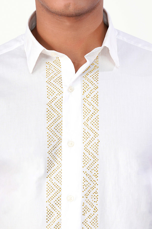 Bright White Stonework Premium Cotton Designer Shirt