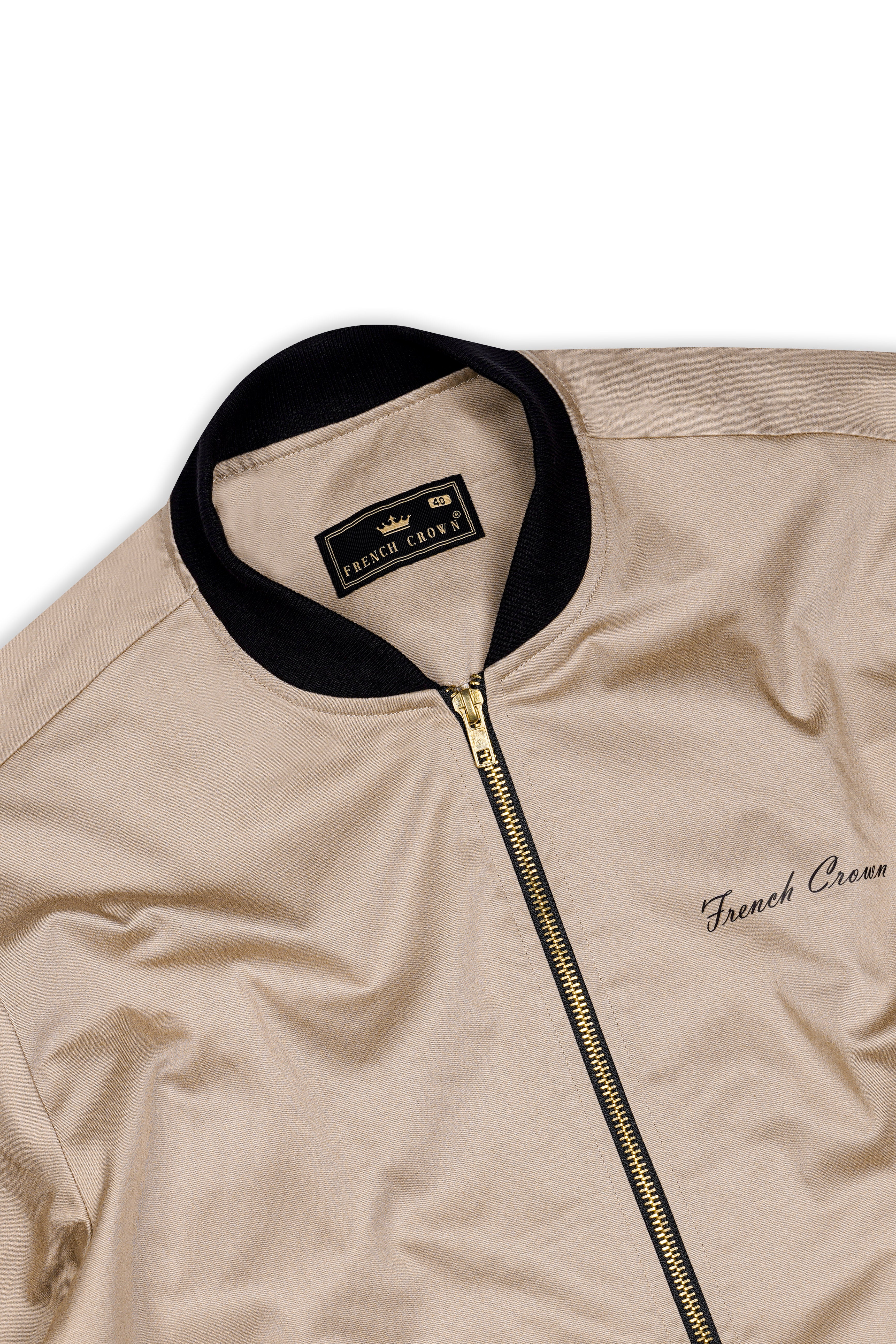 Beige Premium Cotton Bomber Jacket