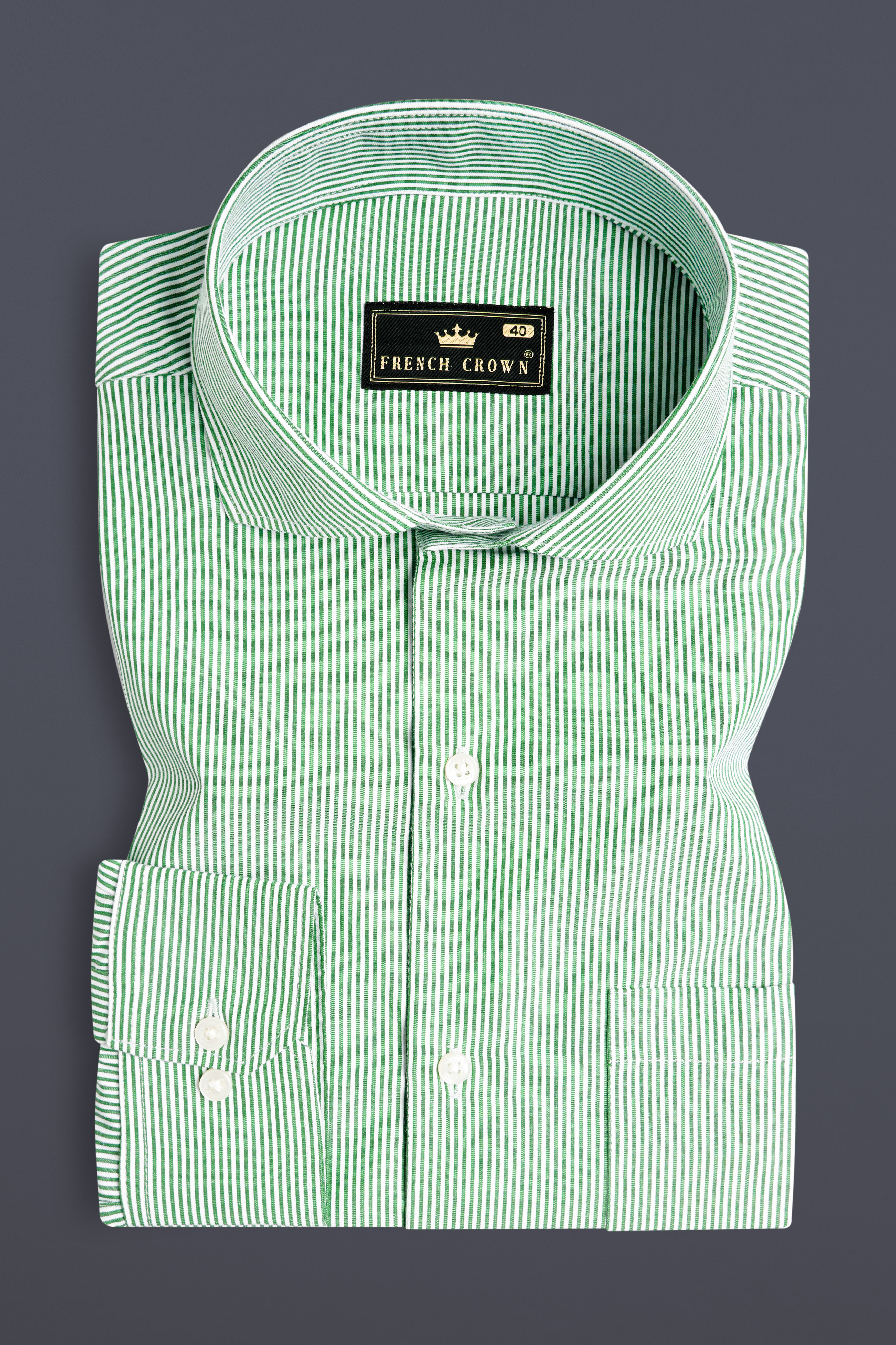 Salem Green and White Striped Premium Cotton Shirt