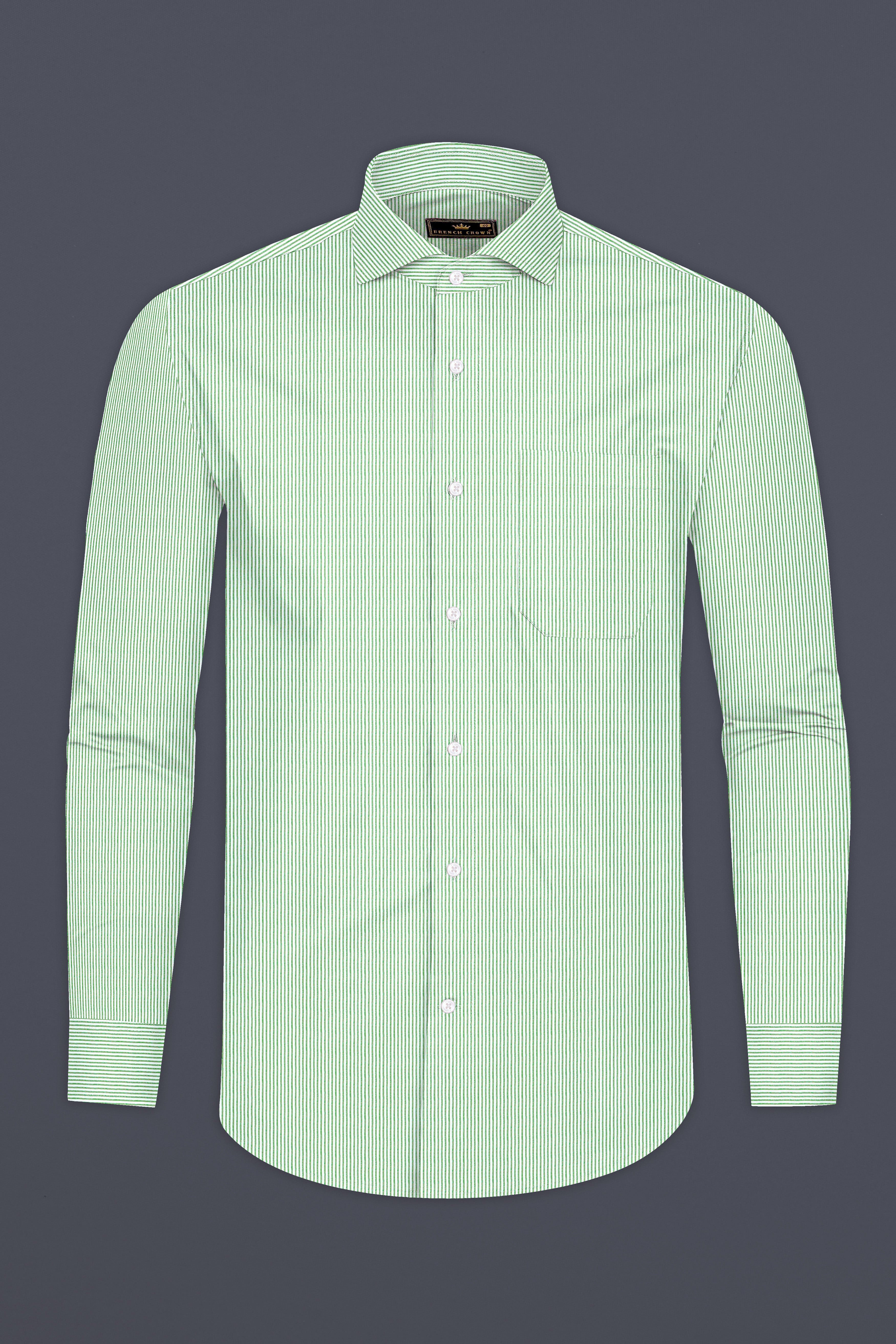 Salem Green and White Striped Premium Cotton Shirt