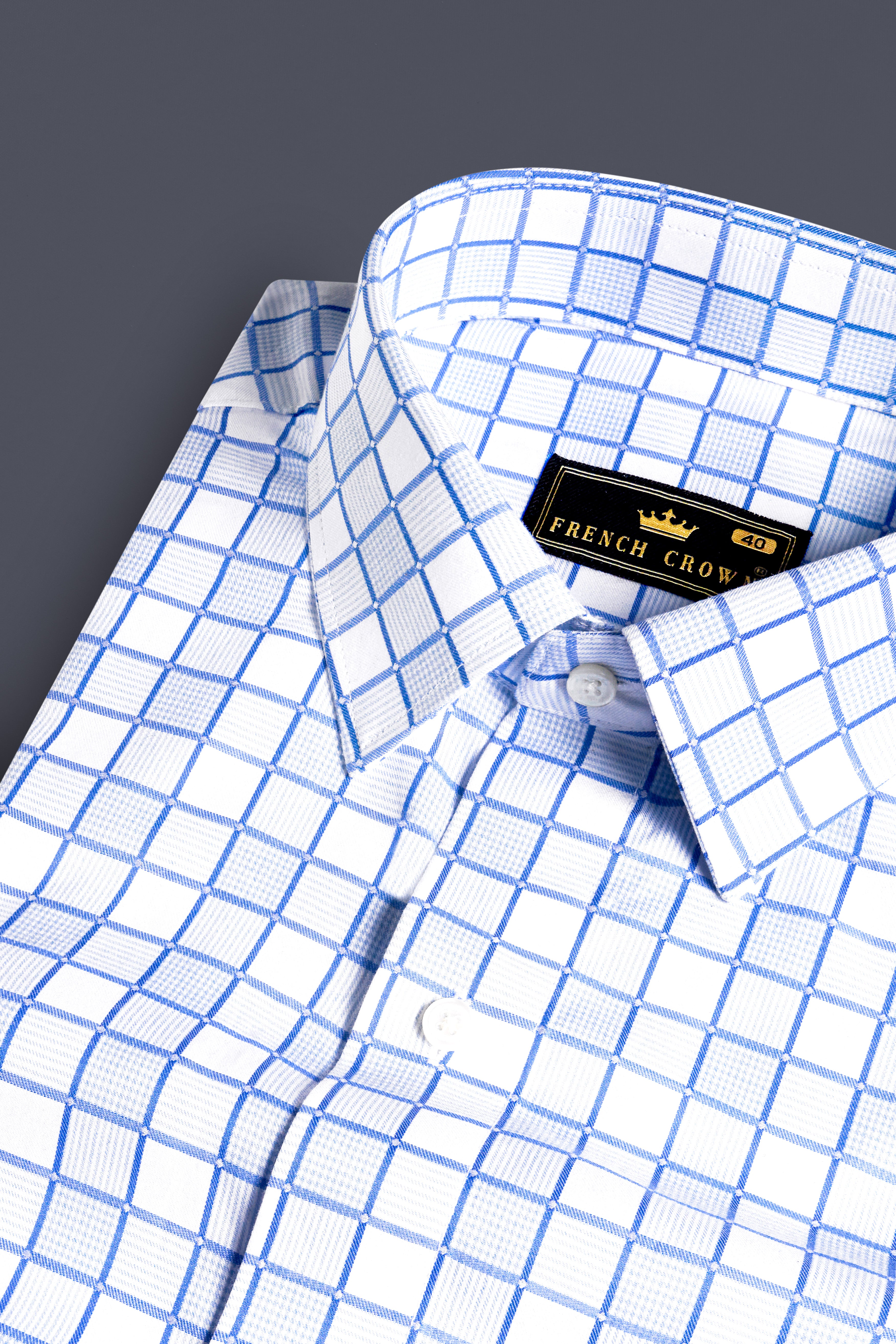 Havelock Blue and White Checkered Dobby Textured Premium Giza Cotton Shirt