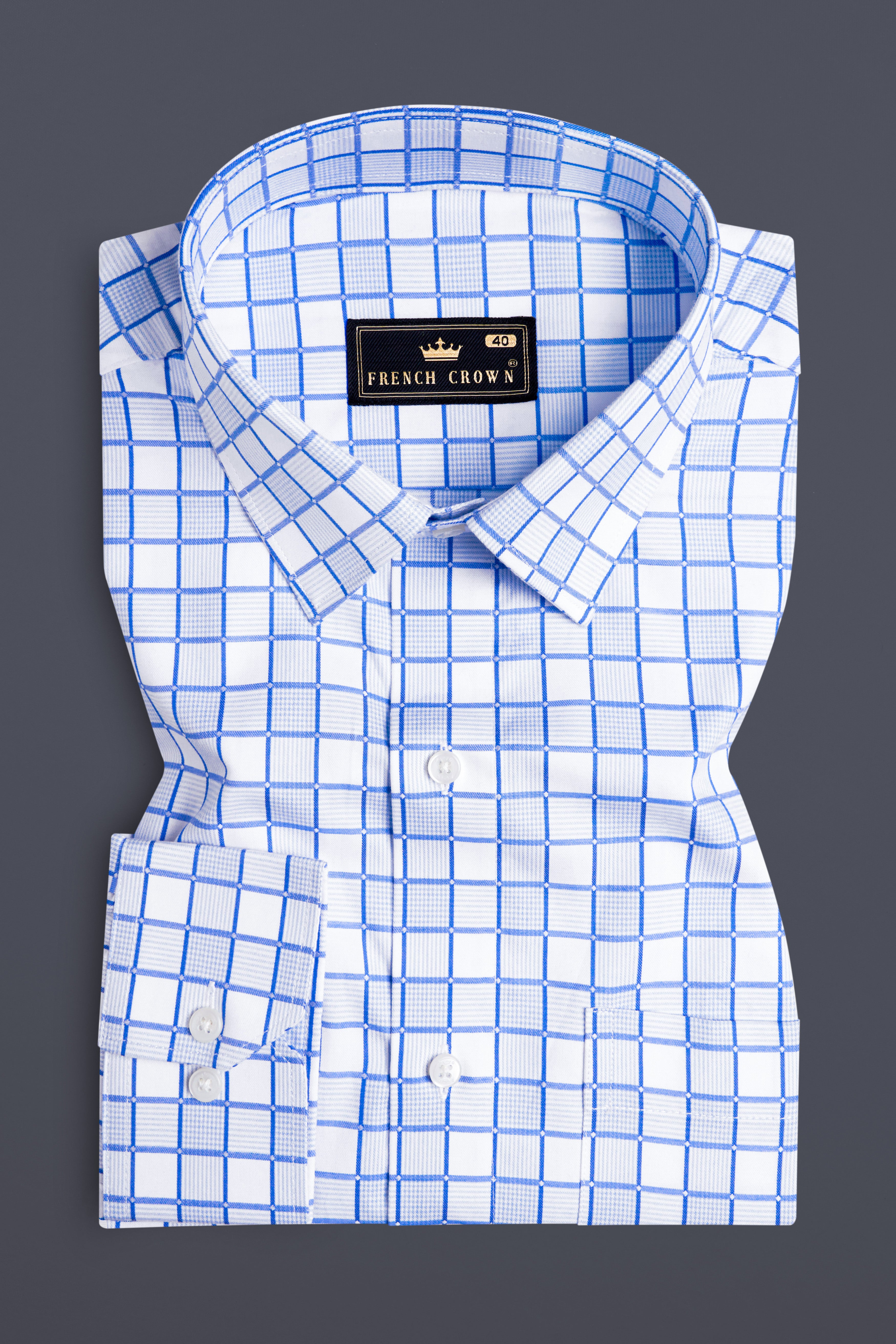 Havelock Blue and White Checkered Dobby Textured Premium Giza Cotton Shirt