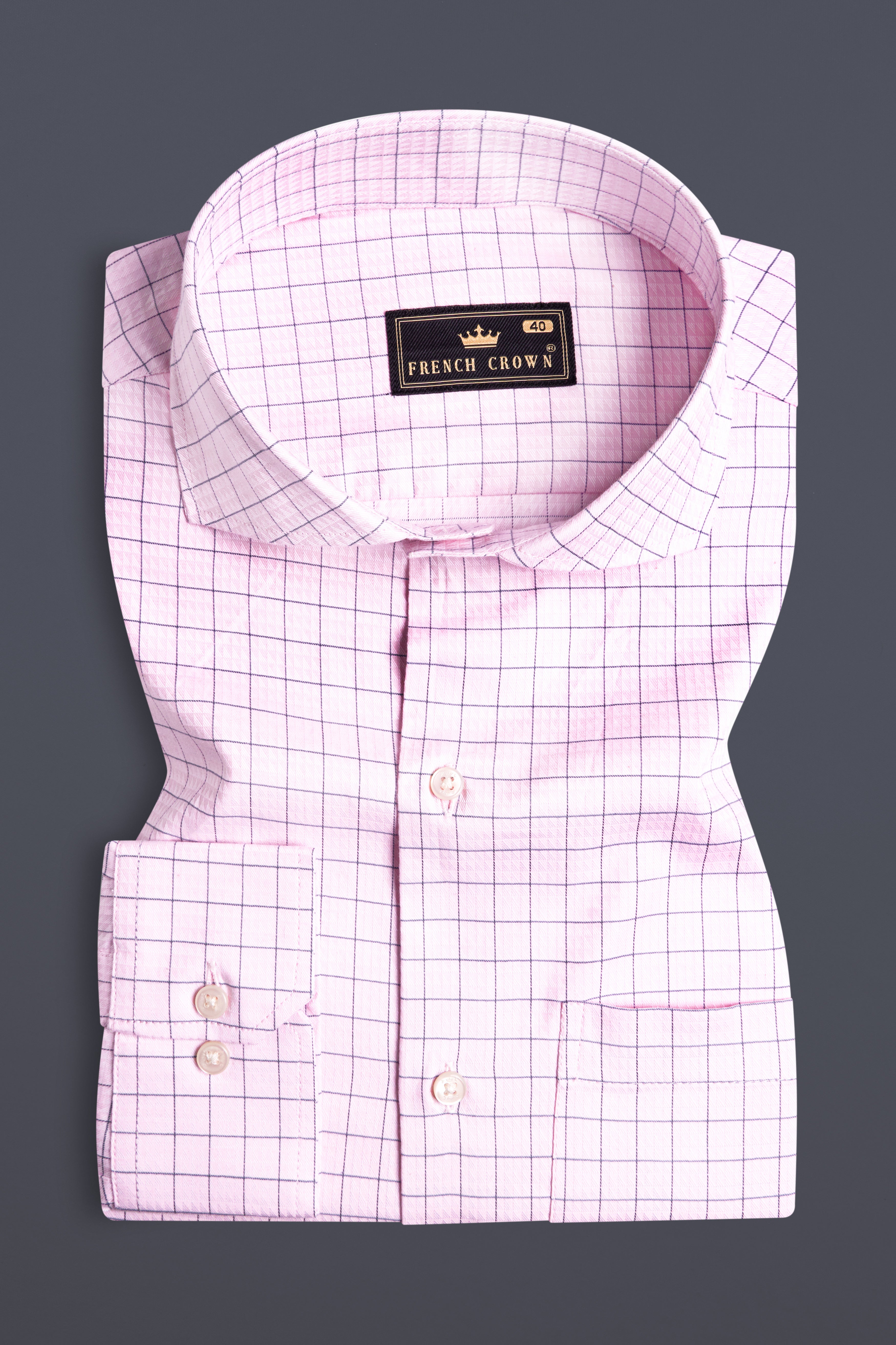 Languid Pink Checkered Dobby Textured Premium Giza Cotton Shirt