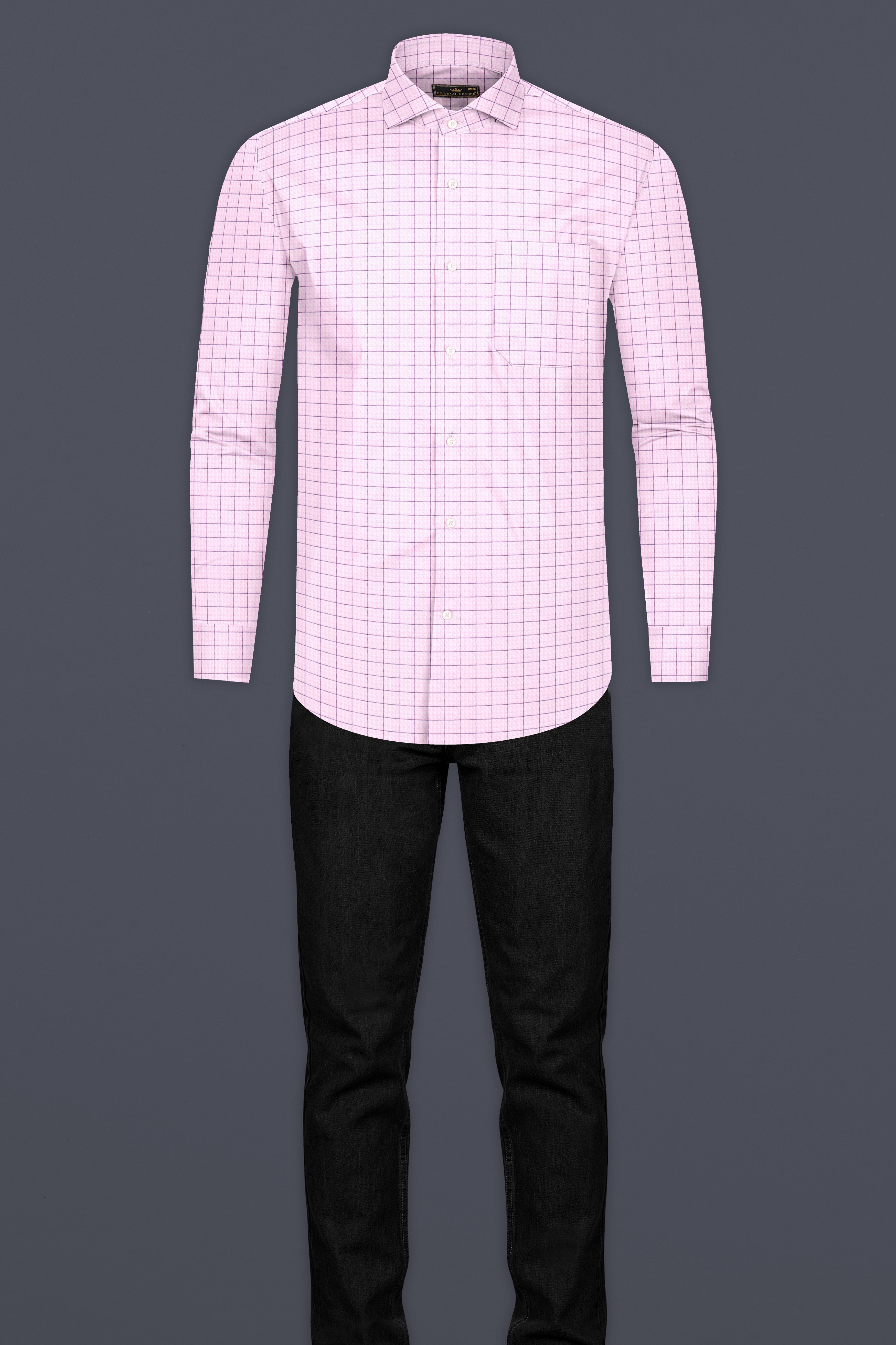 Languid Pink Checkered Dobby Textured Premium Giza Cotton Shirt