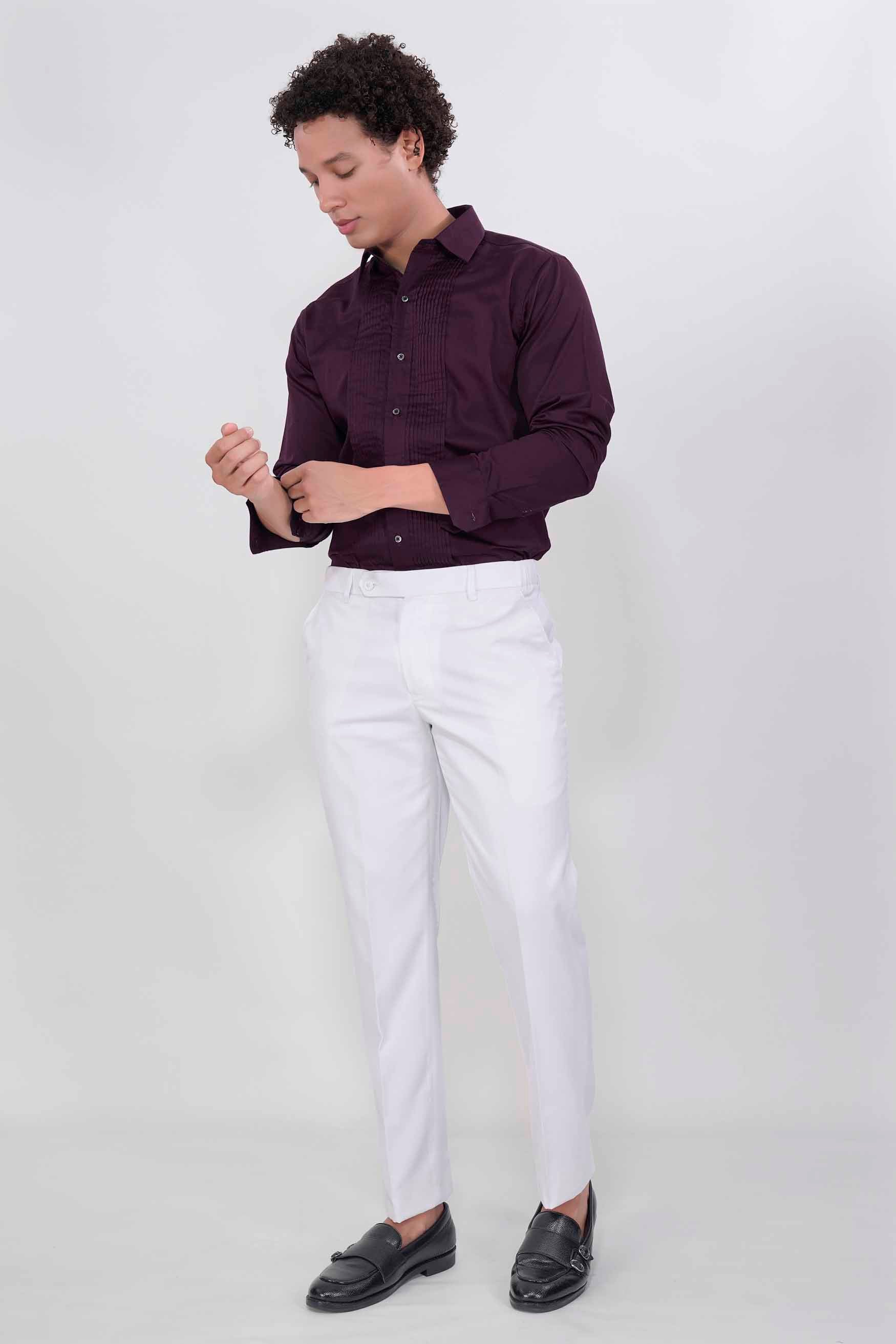 Rasin Wine Subtle Sheen Super Soft Premium Cotton Tuxedo Shirt