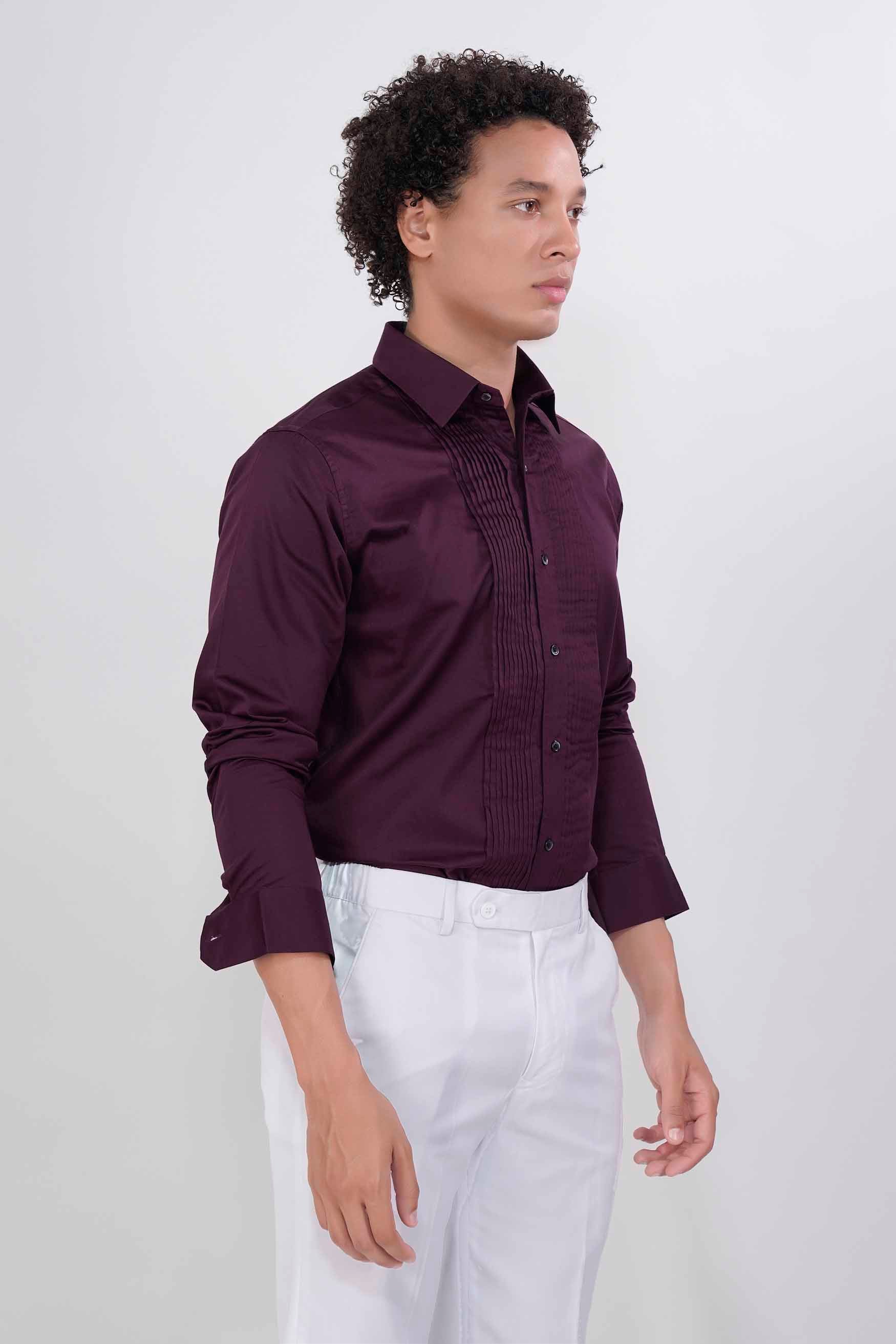 Rasin Wine Subtle Sheen Super Soft Premium Cotton Tuxedo Shirt