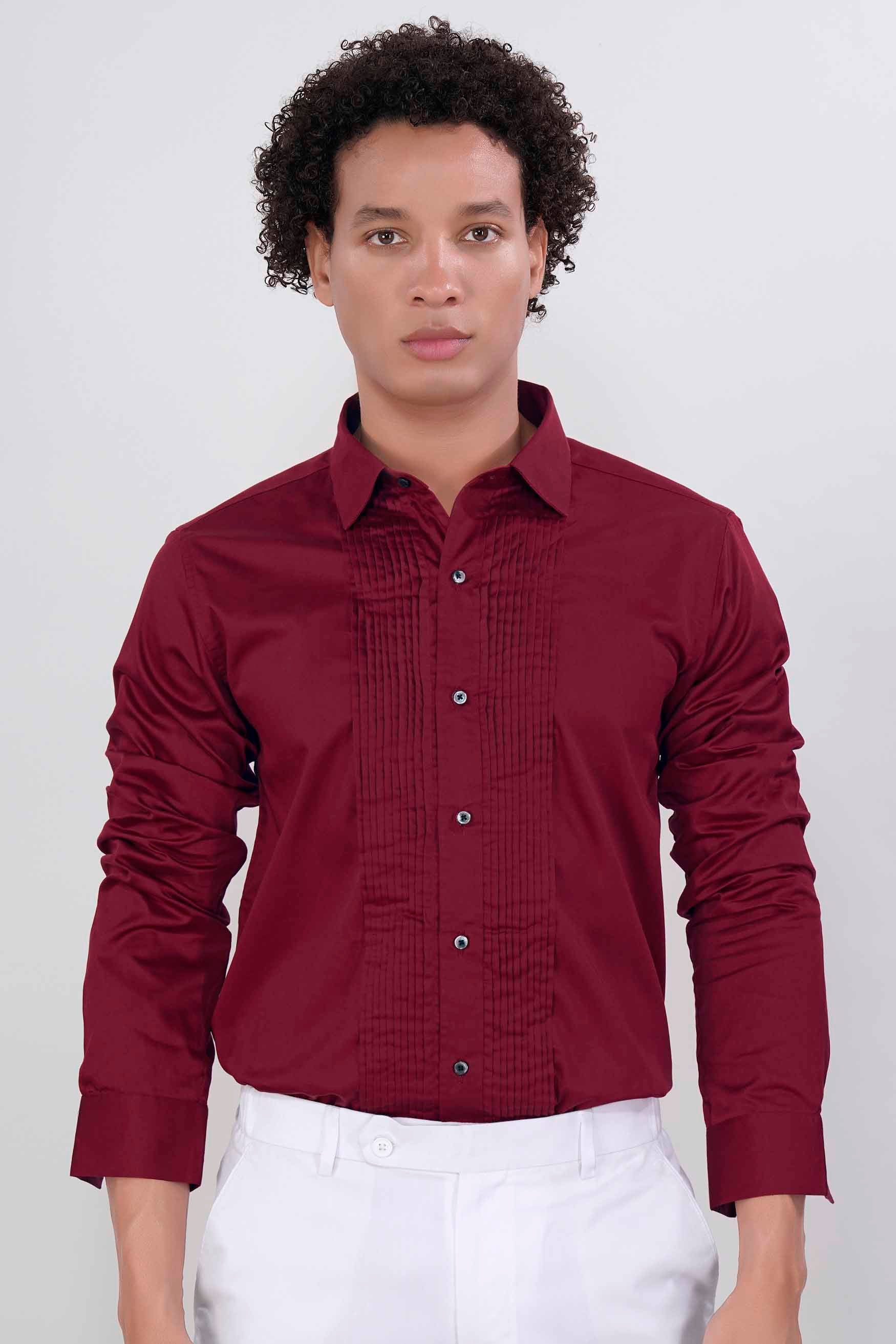 Bordeaux Red Subtle Sheen Super Soft Premium Cotton Tuxedo Shirt