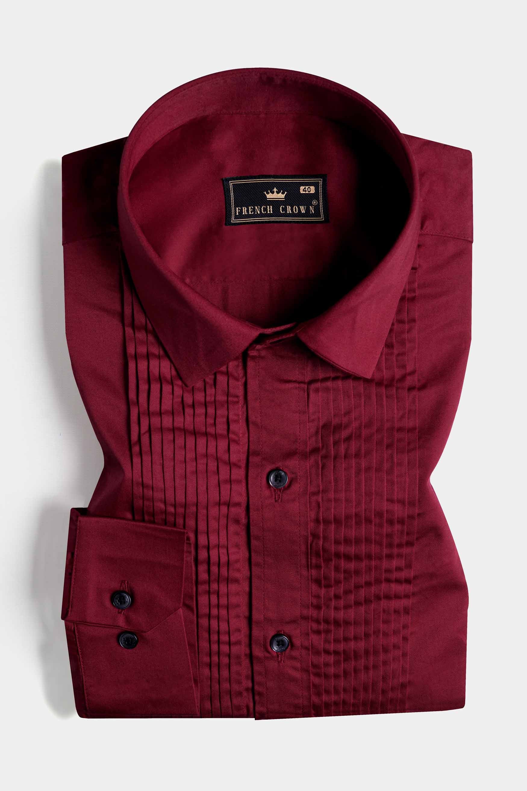 Bordeaux Red Subtle Sheen Super Soft Premium Cotton Tuxedo Shirt