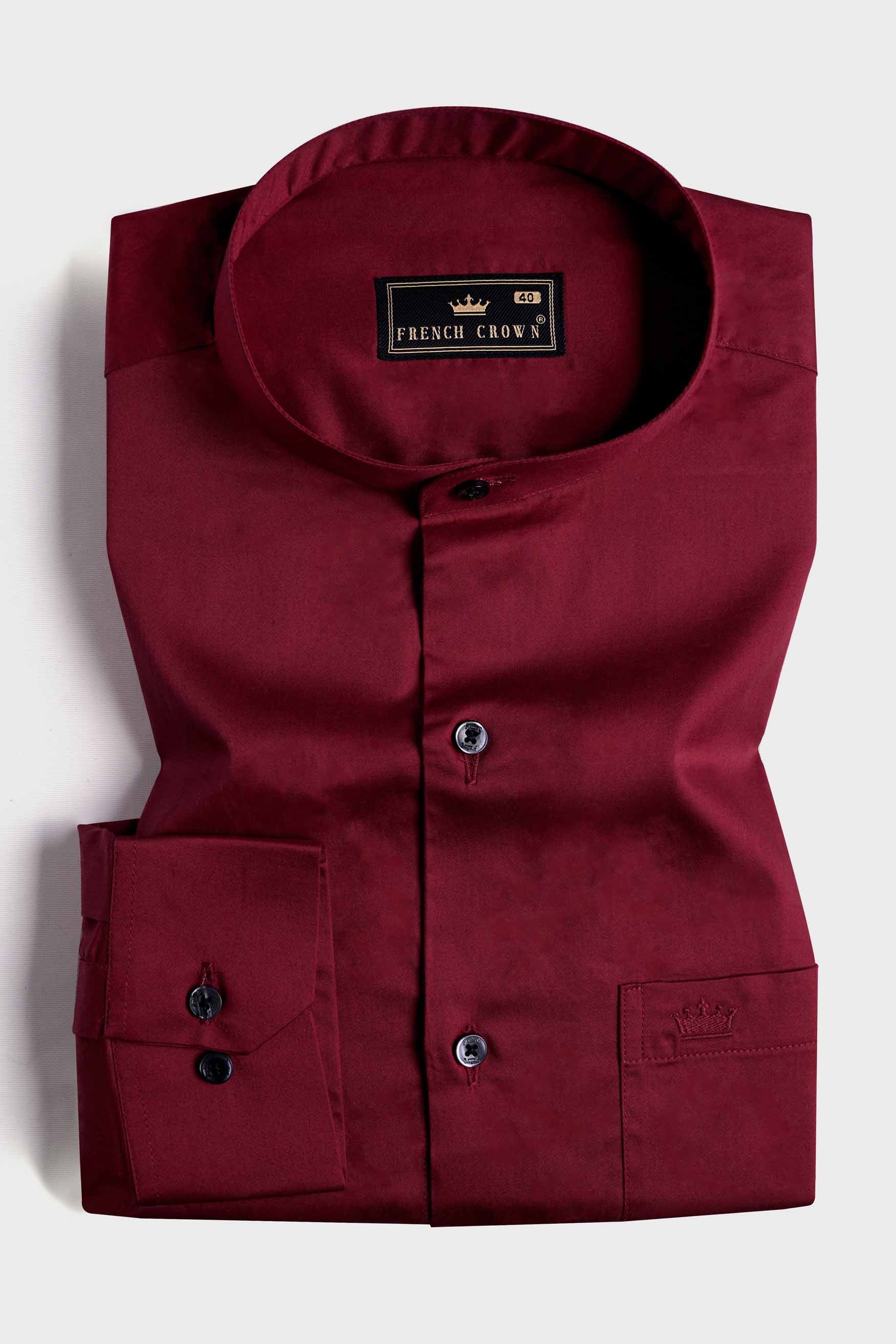 Bordeaux Red Subtle Sheen Super Soft Premium Cotton Mandarin Shirt
