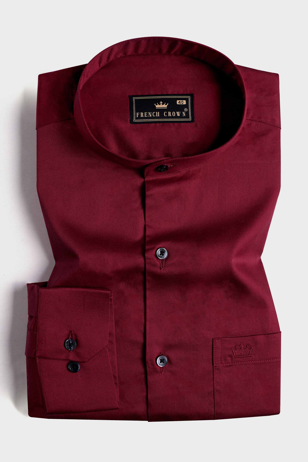 BORDEAUX RED SUBTLE SHEEN SUPER SOFT PREMIUM COTTON MANDARIN SHIRT