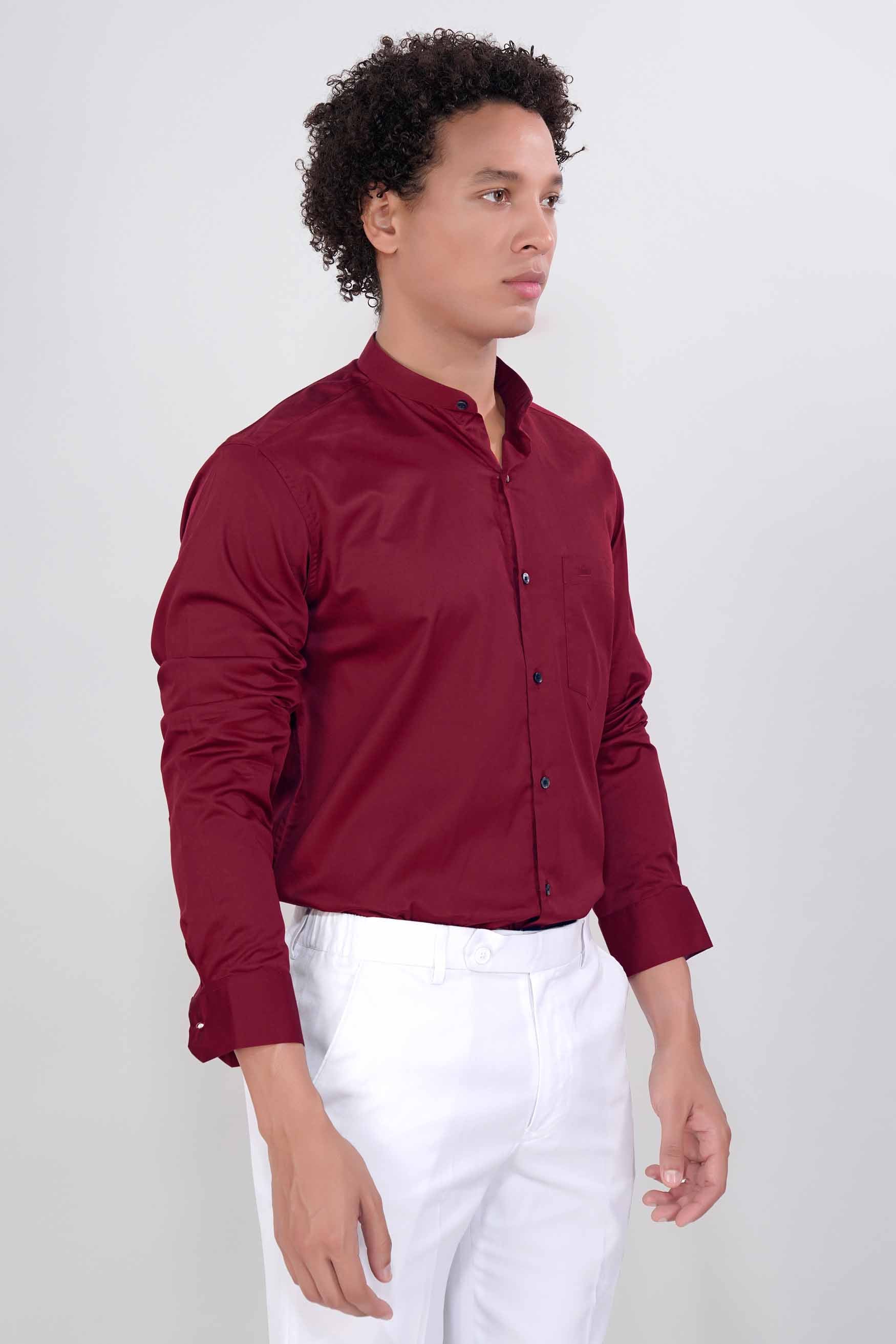 Bordeaux Red Subtle Sheen Super Soft Premium Cotton Mandarin Shirt