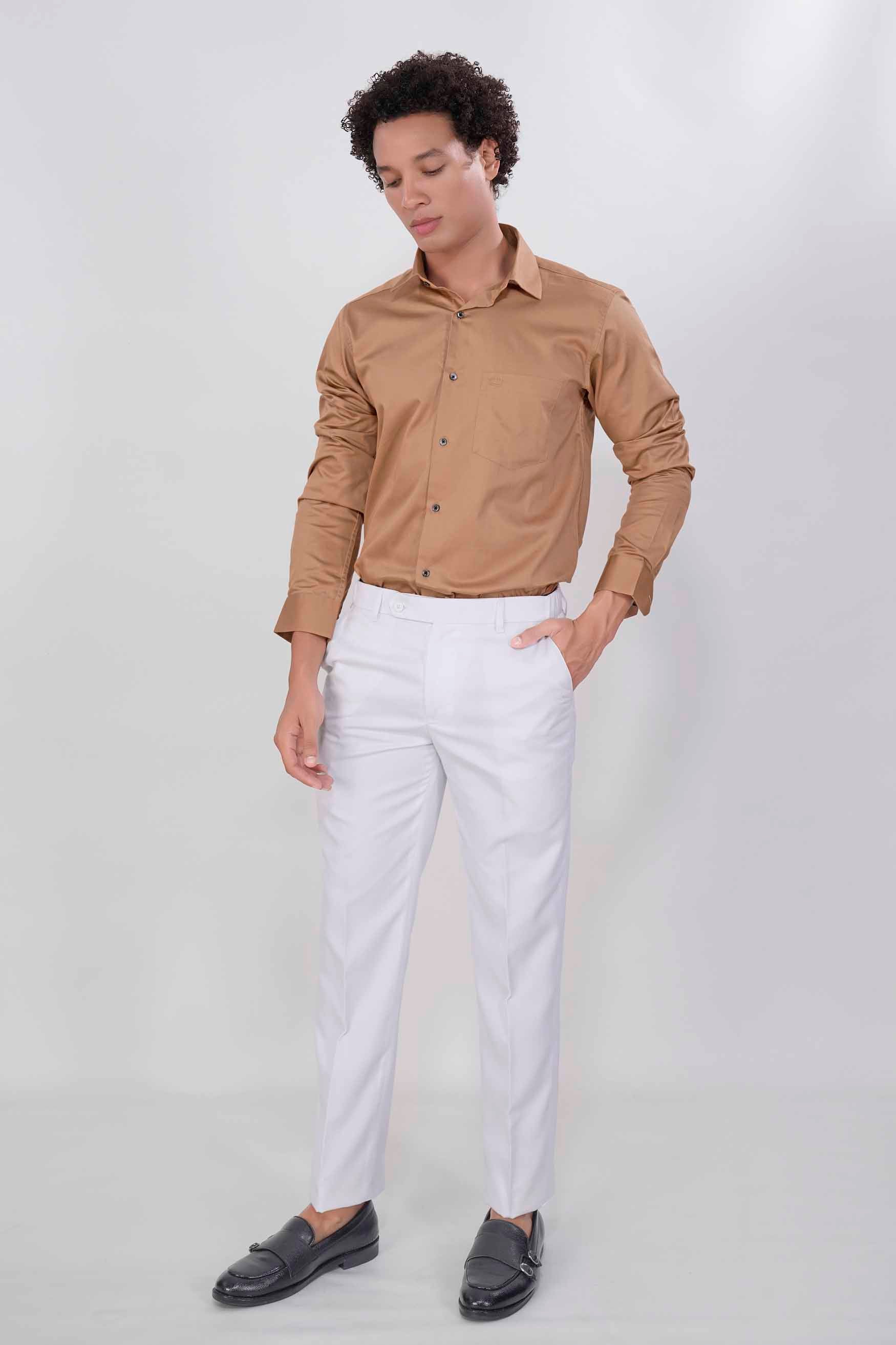 Mocha Brown Subtle Sheen Super Soft Premium Cotton Shirt