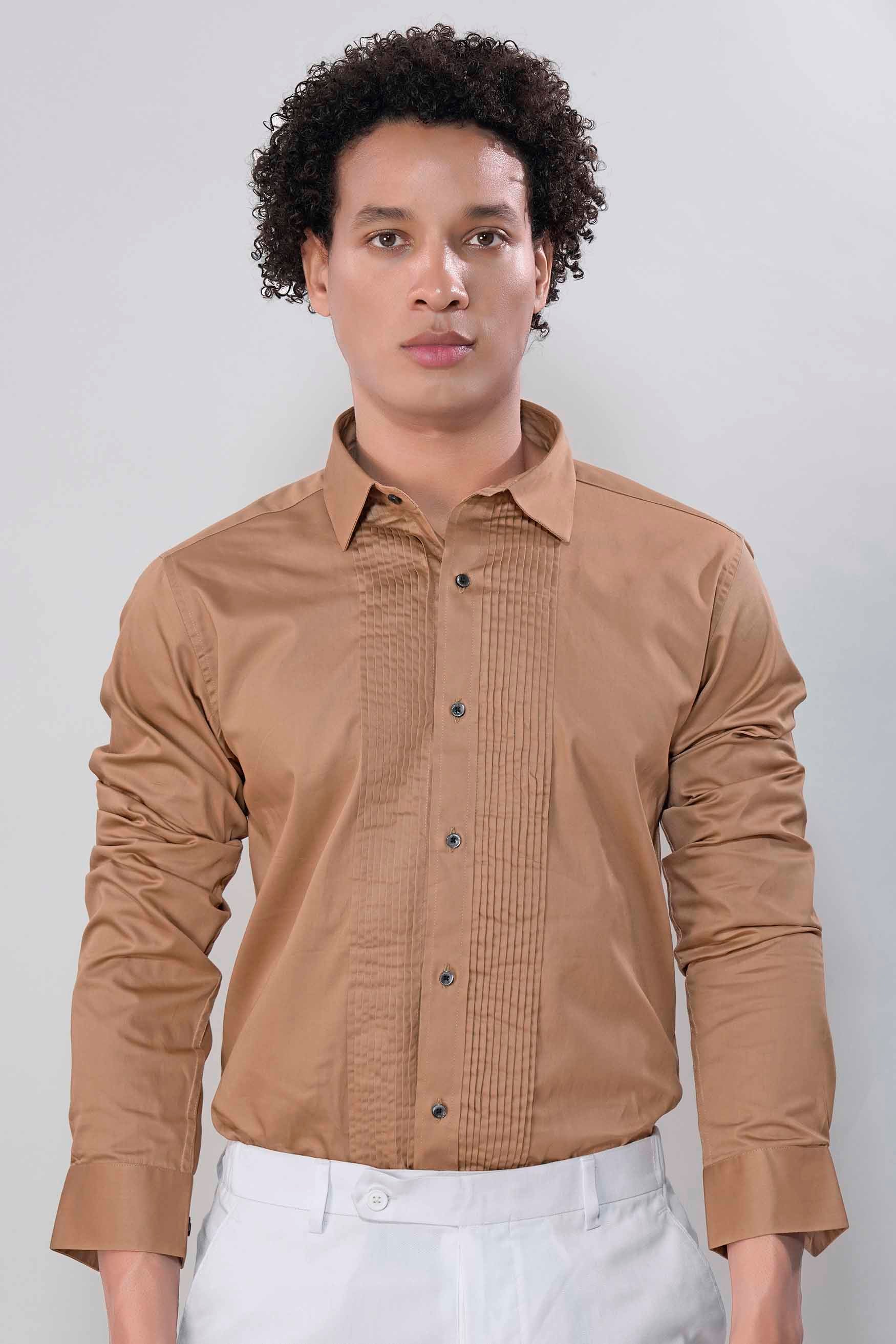 Mocha Brown Subtle Sheen Super Soft Premium Cotton Tuxedo Shirt