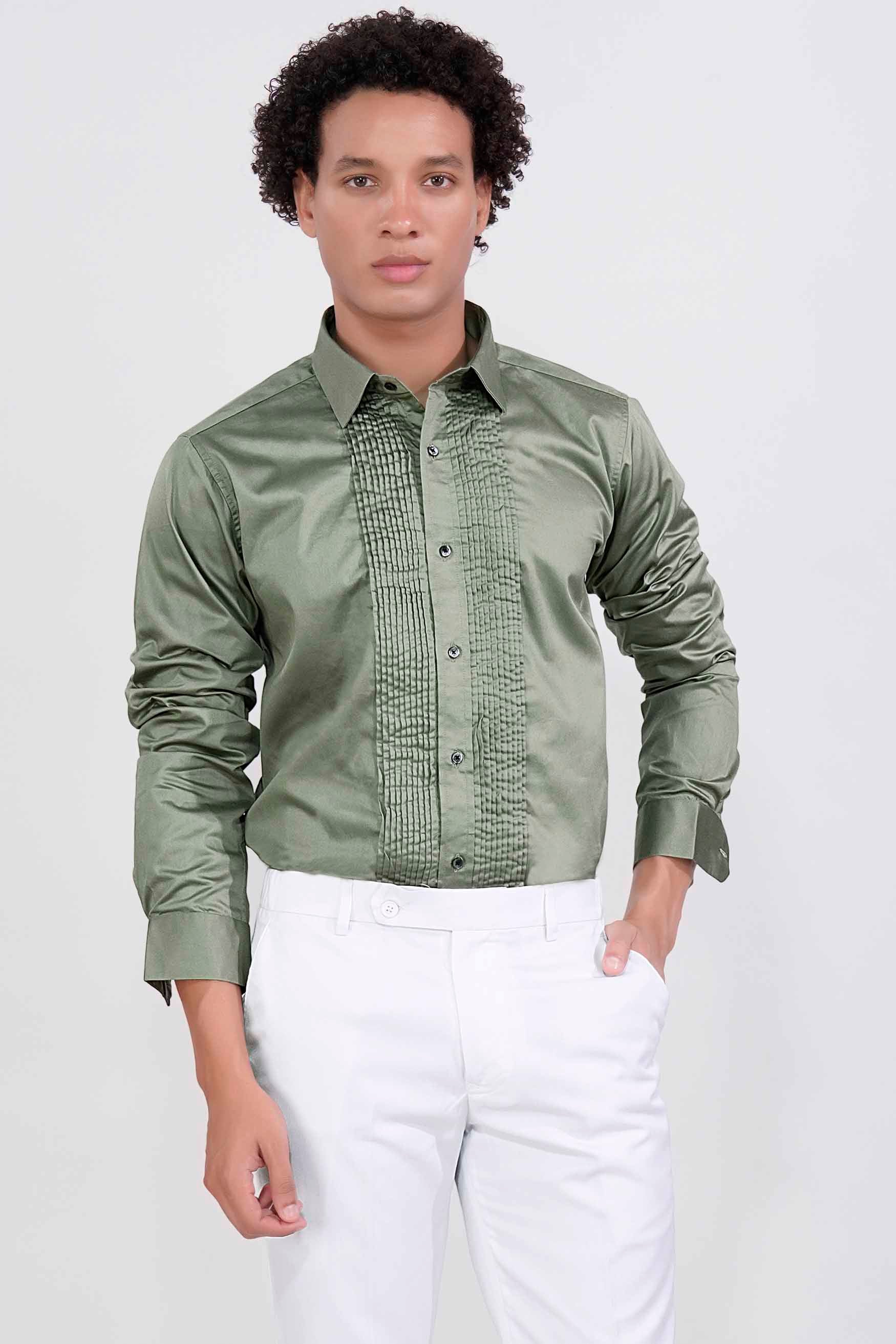 Greenish Subtle Sheen Super Soft Premium Cotton Tuxedo Shirt