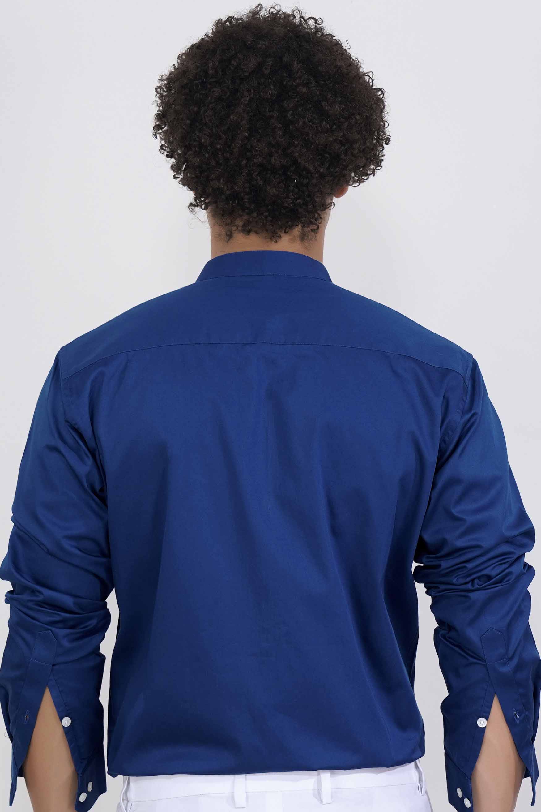 Astronaut Blue Subtle Sheen Super Soft Premium Cotton Mandarin Shirt