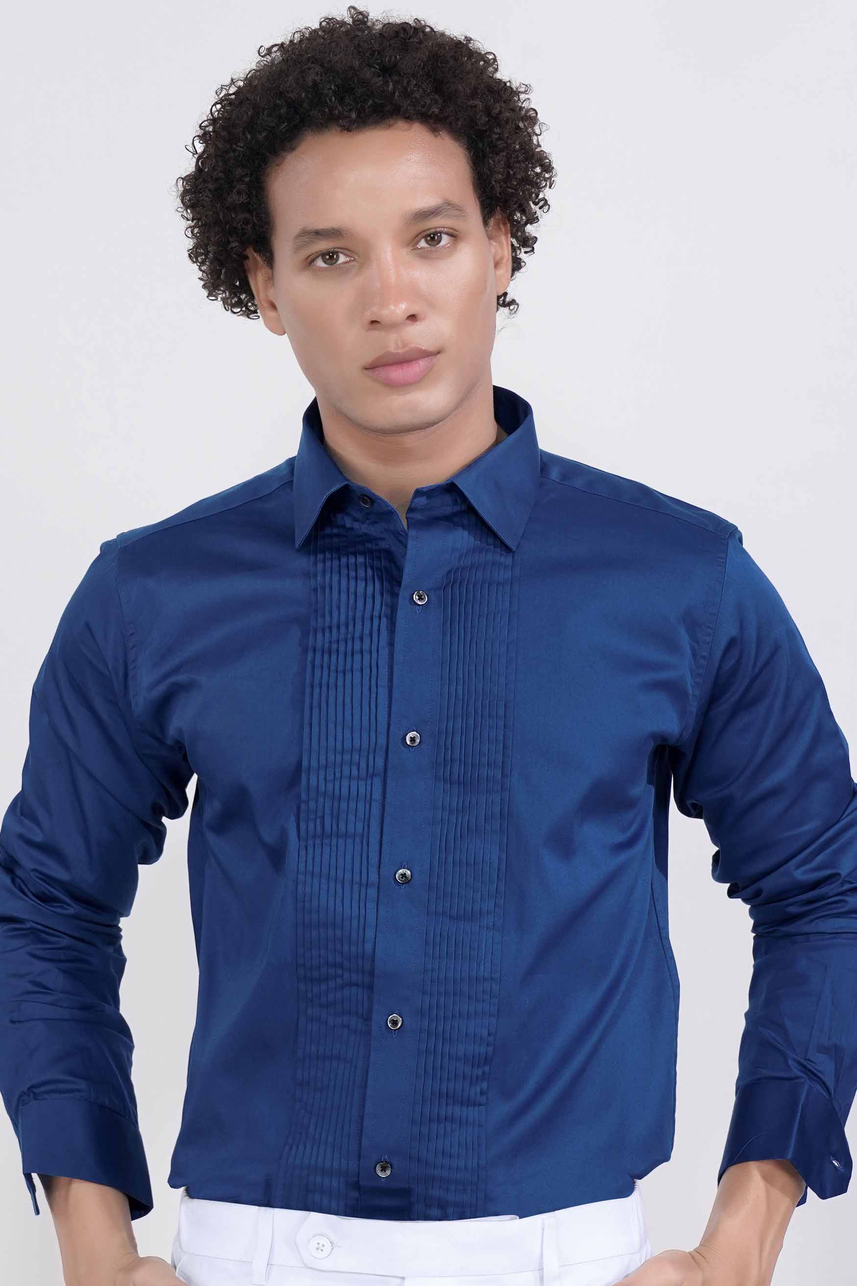 Astronaut Blue Subtle Sheen Super Soft Premium Cotton Tuxedo Shirt