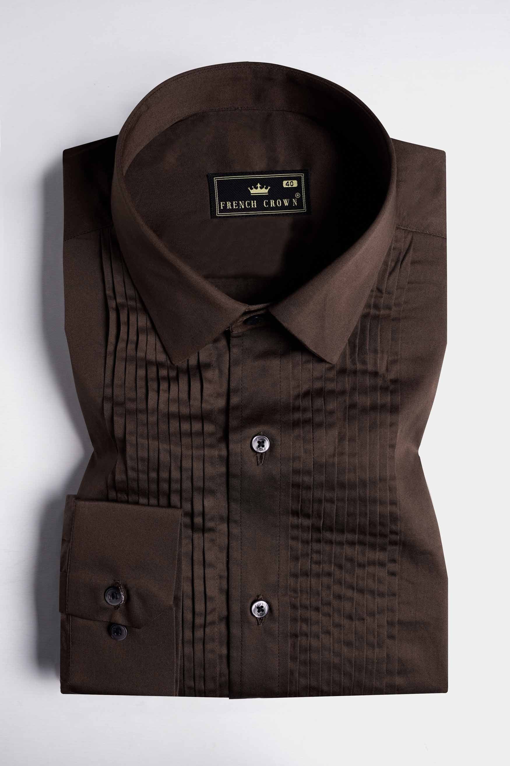 Bistre Brown Subtle Sheen Super Soft Premium Cotton Tuxedo Shirt