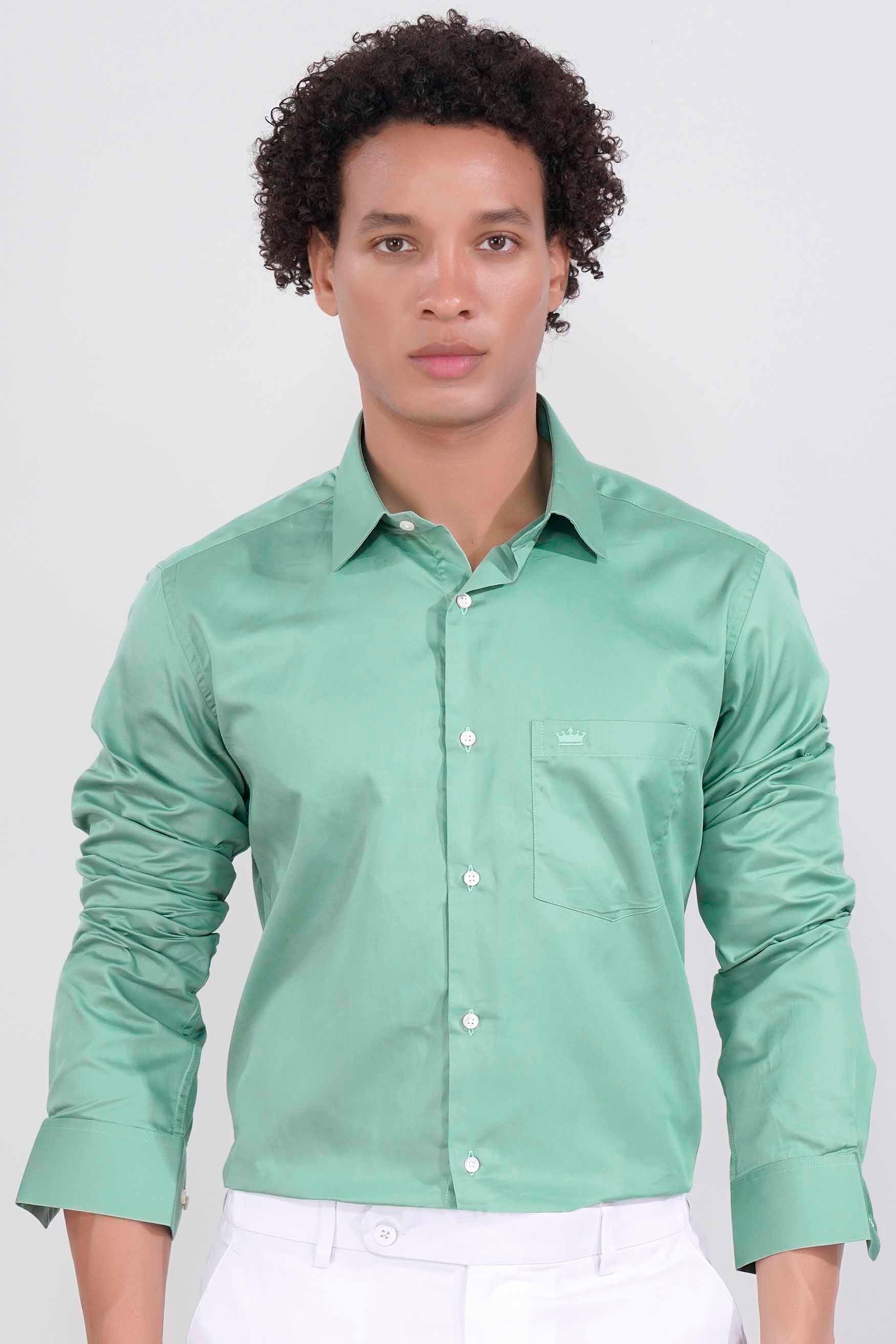 Gulf Stream Green Subtle Sheen Super Soft Premium Cotton Shirt