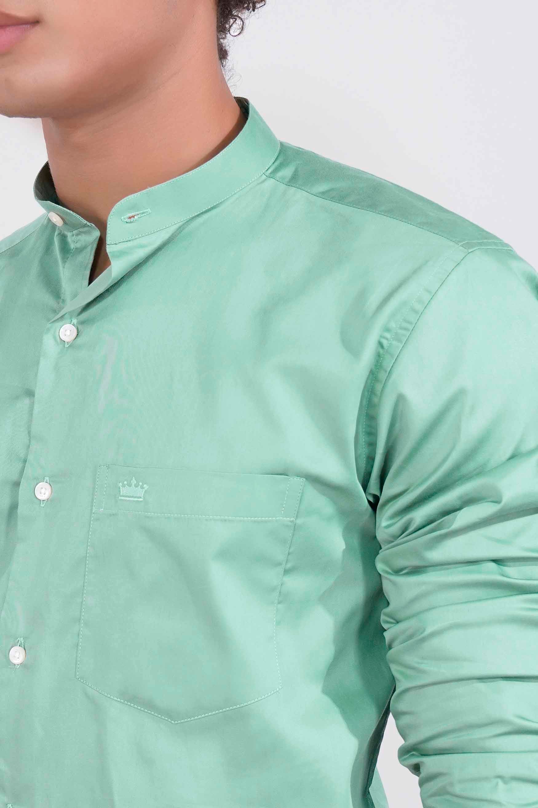 Gulf Stream Green Subtle Sheen Super Soft Premium Cotton Mandarin Shirt