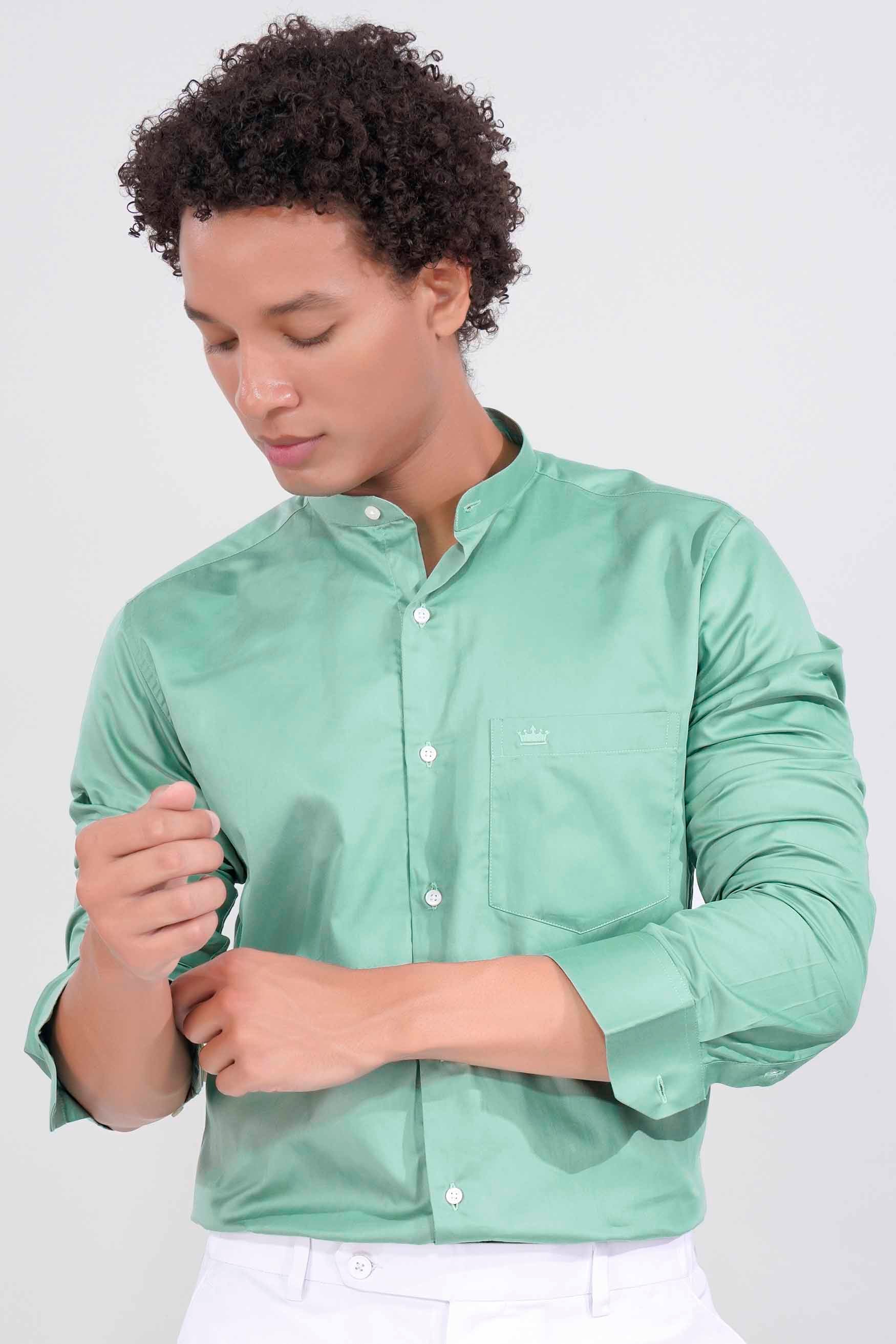 Gulf Stream Green Subtle Sheen Super Soft Premium Cotton Mandarin Shirt