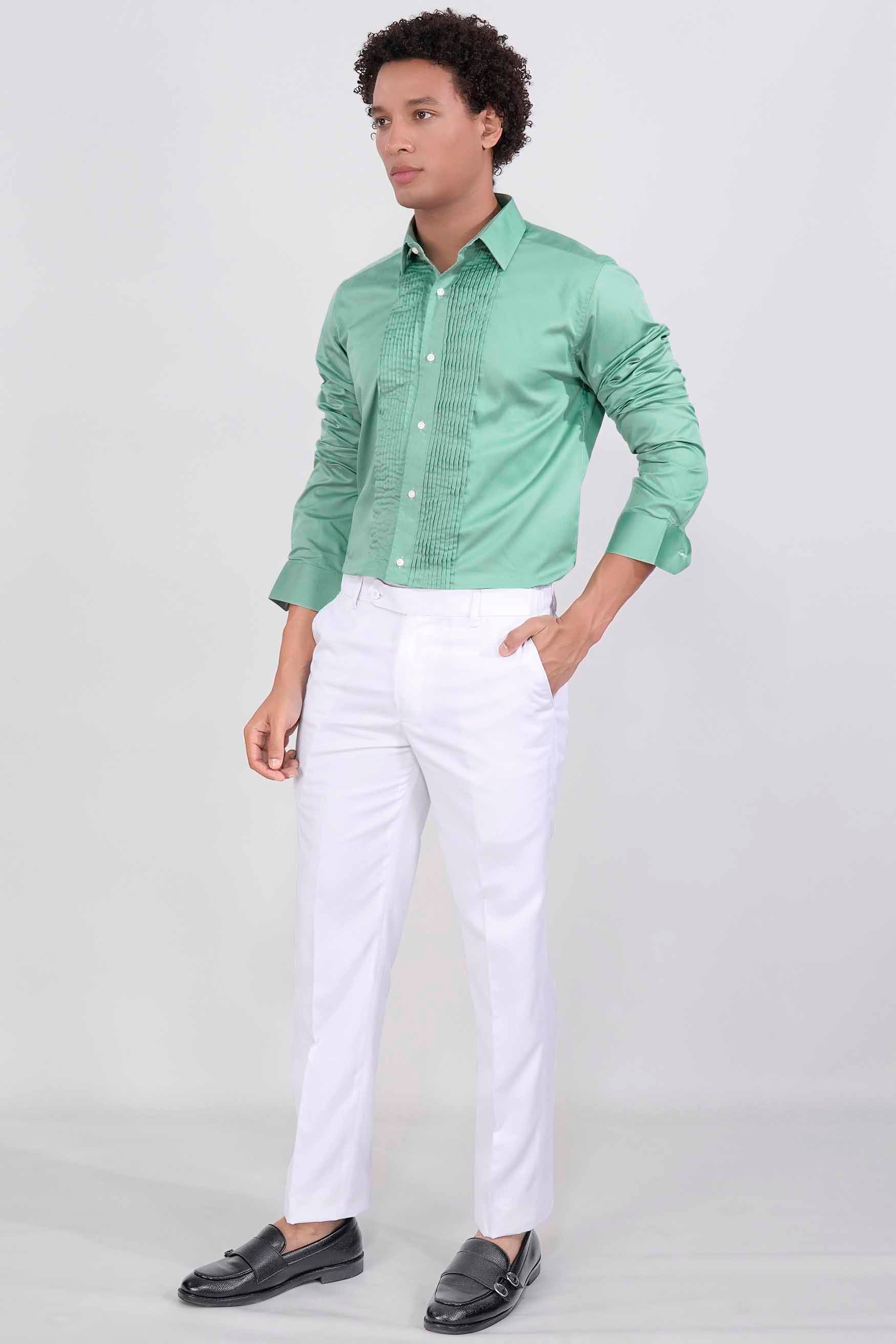Gulf Stream Green Subtle Sheen Super Soft Premium Cotton Tuxedo Shirt