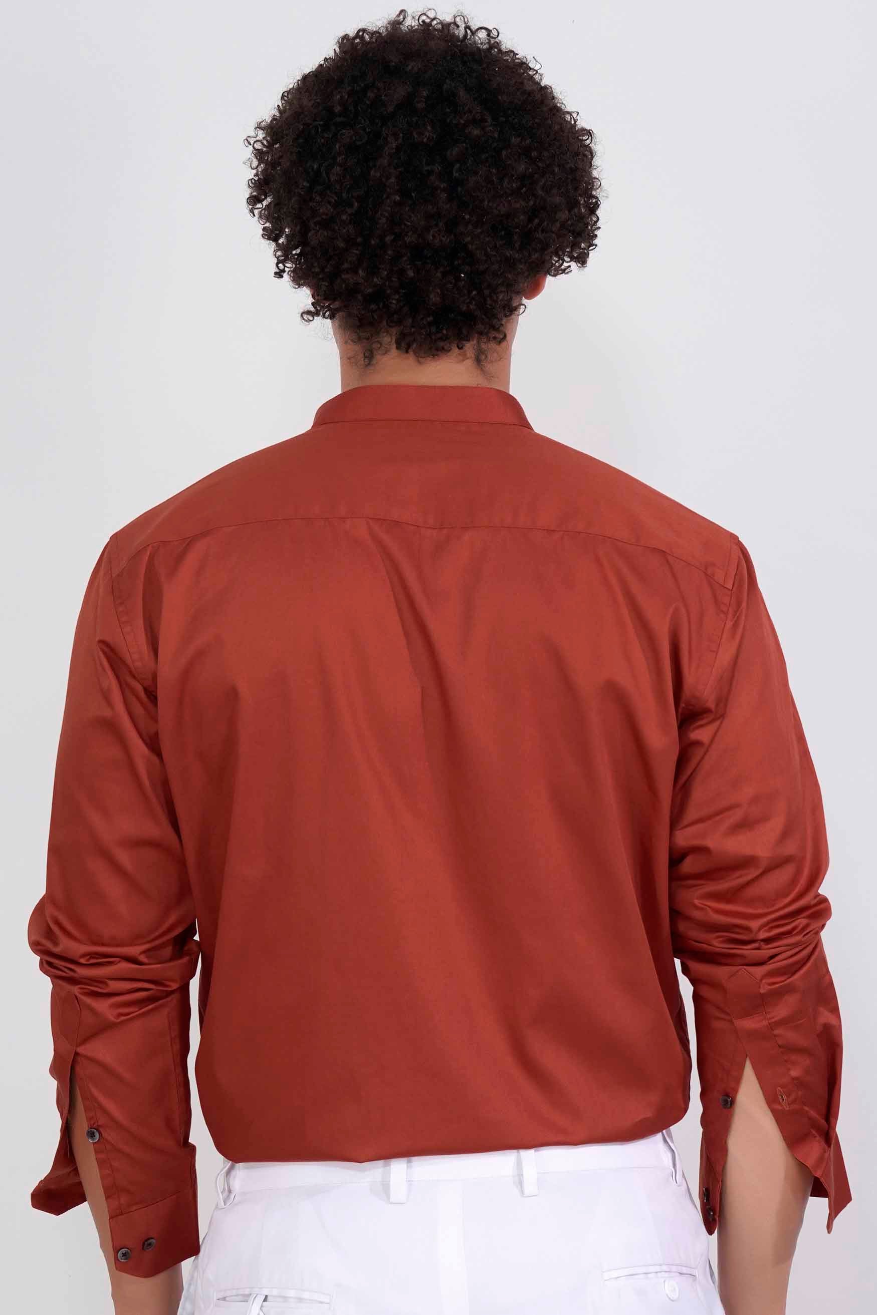Deep Chestnut Orange Subtle Sheen Super Soft Premium Cotton Mandarin Shirt
