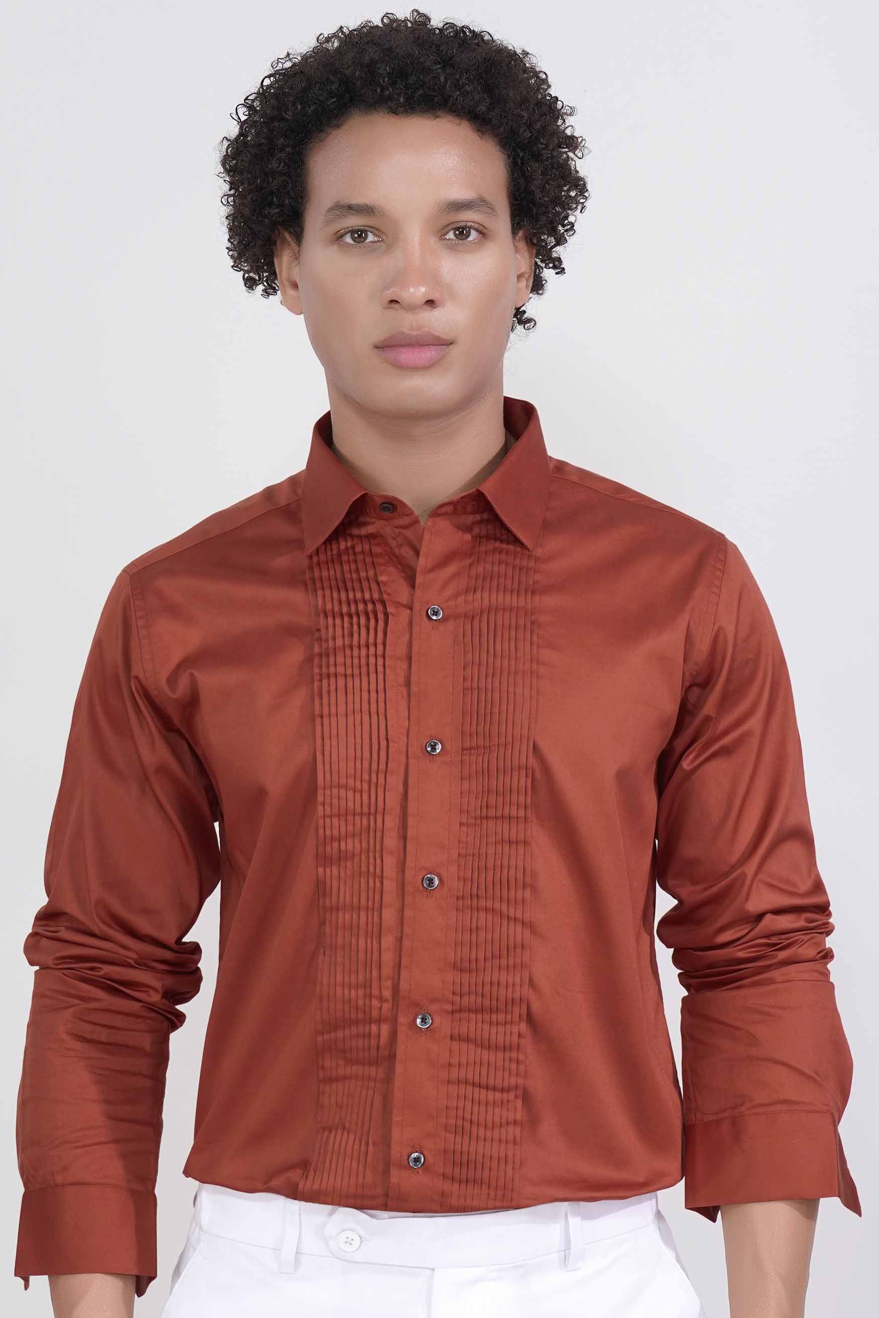 Deep Chestnut Orange Subtle Sheen Super Soft Premium Cotton Tuxedo Shirt