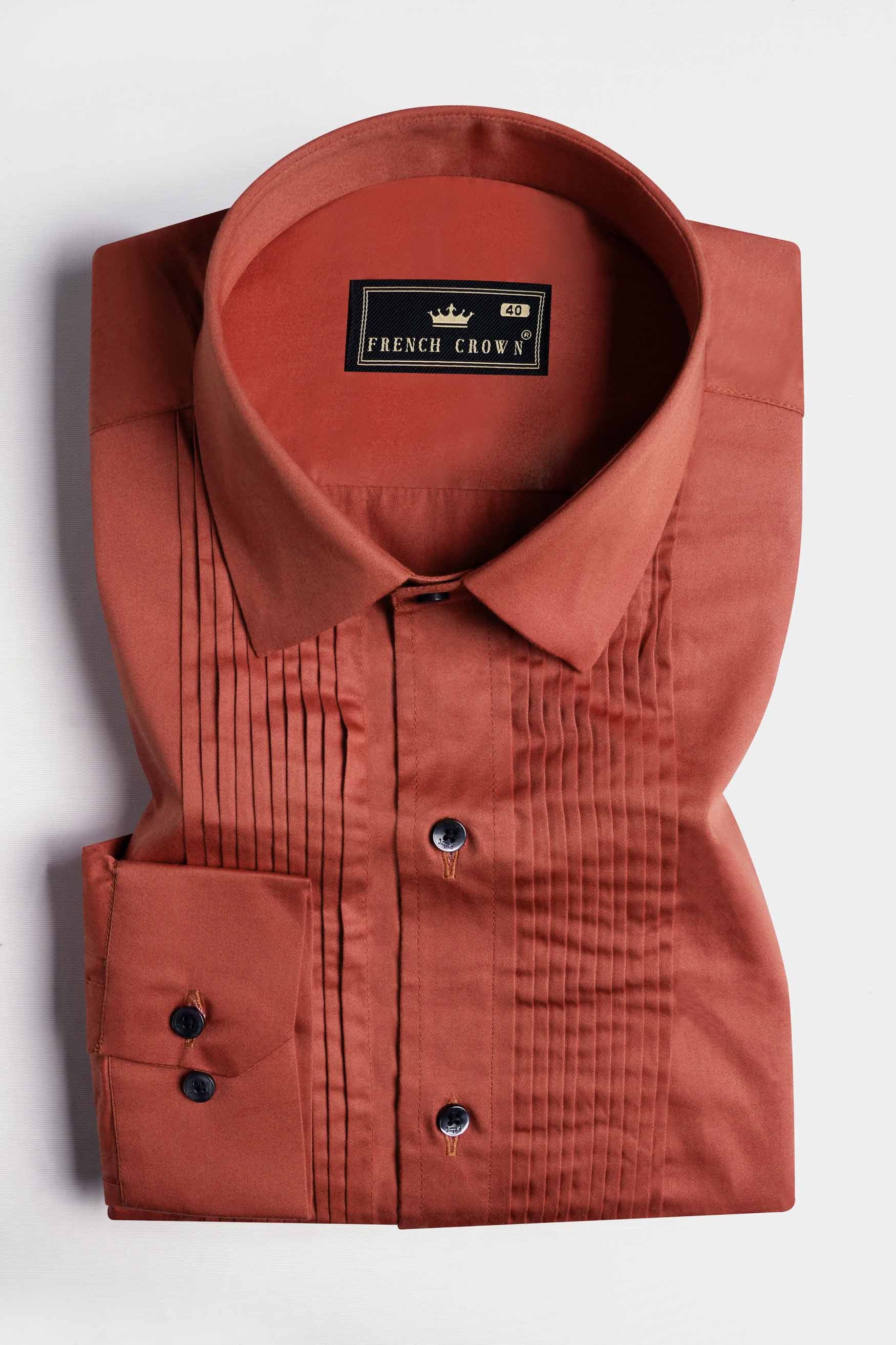 Deep Chestnut Orange Subtle Sheen Super Soft Premium Cotton Tuxedo Shirt