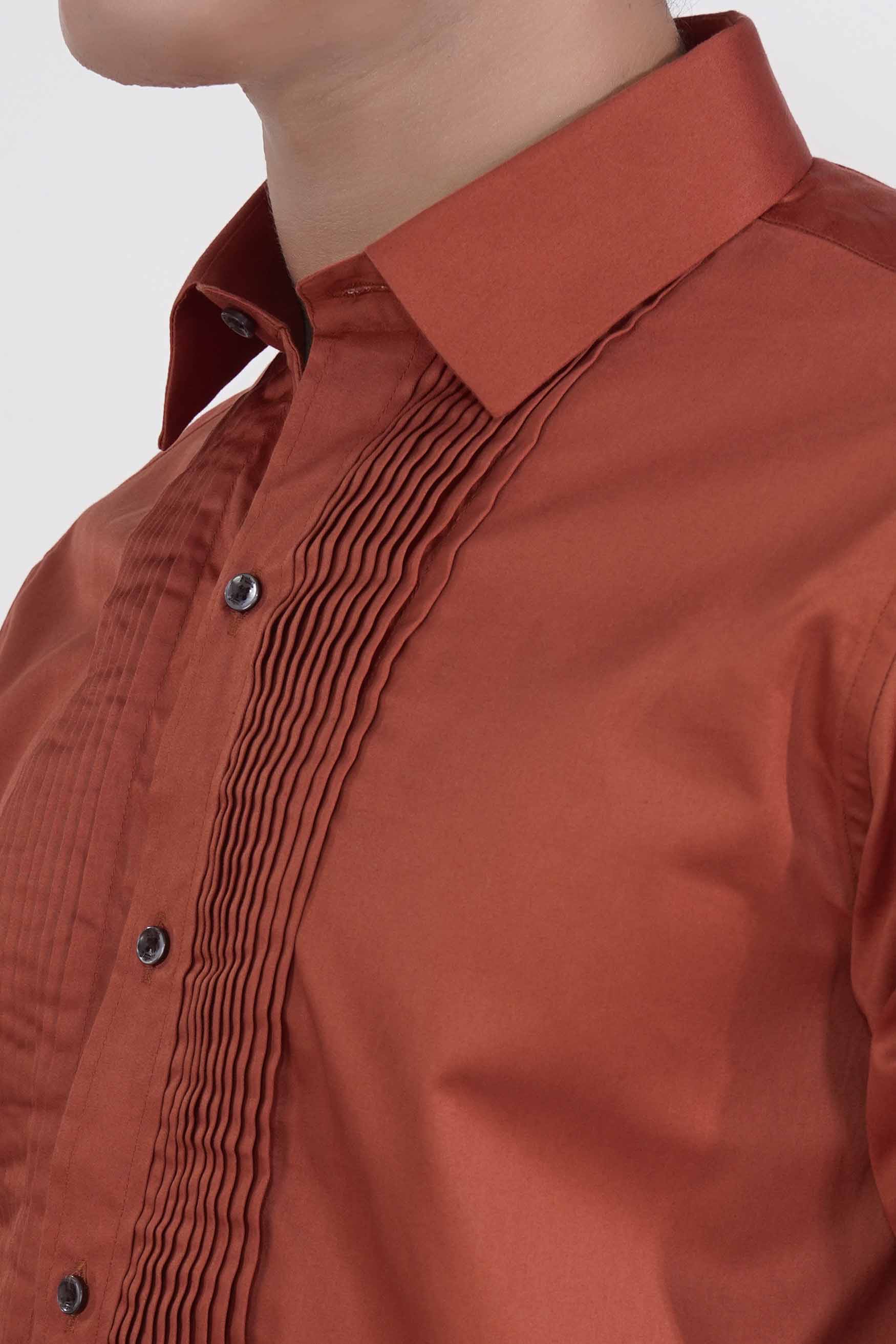 Deep Chestnut Orange Subtle Sheen Super Soft Premium Cotton Tuxedo Shirt