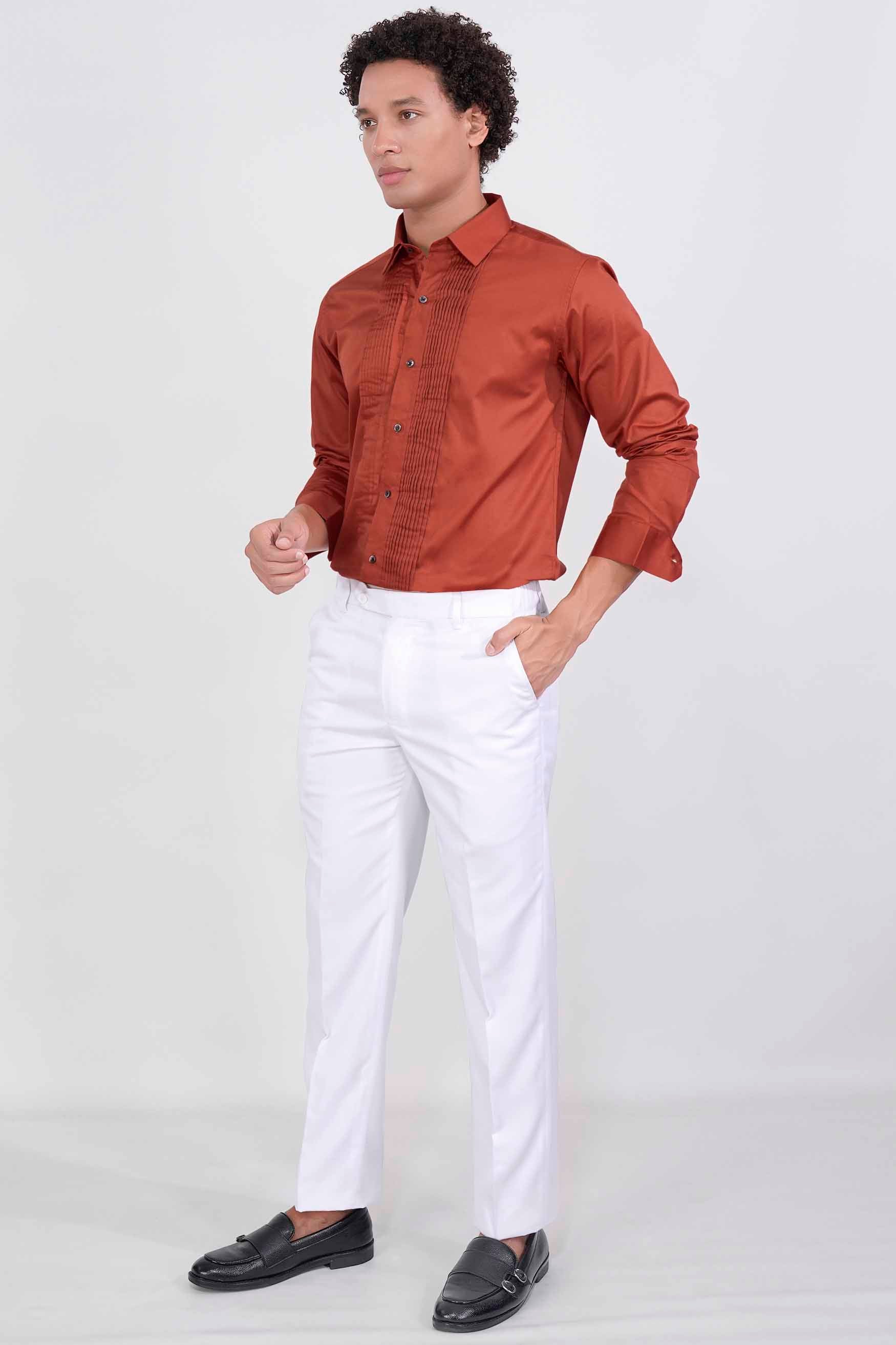 Deep Chestnut Orange Subtle Sheen Super Soft Premium Cotton Tuxedo Shirt