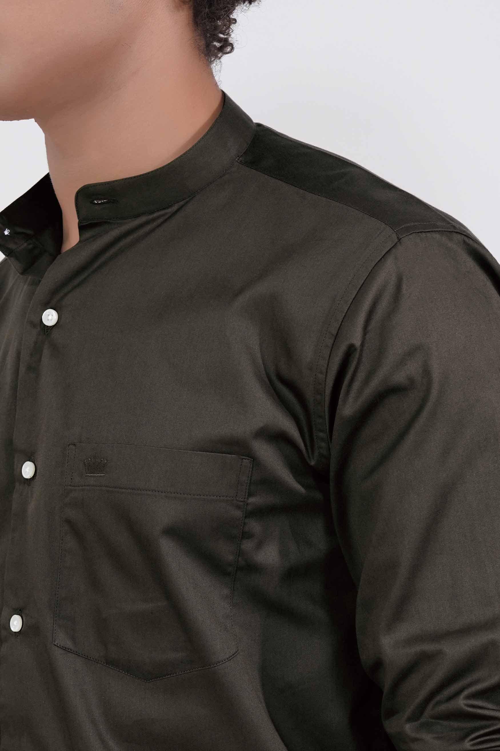 Birch Green Subtle Sheen Super Soft Premium Cotton Mandarin Shirt