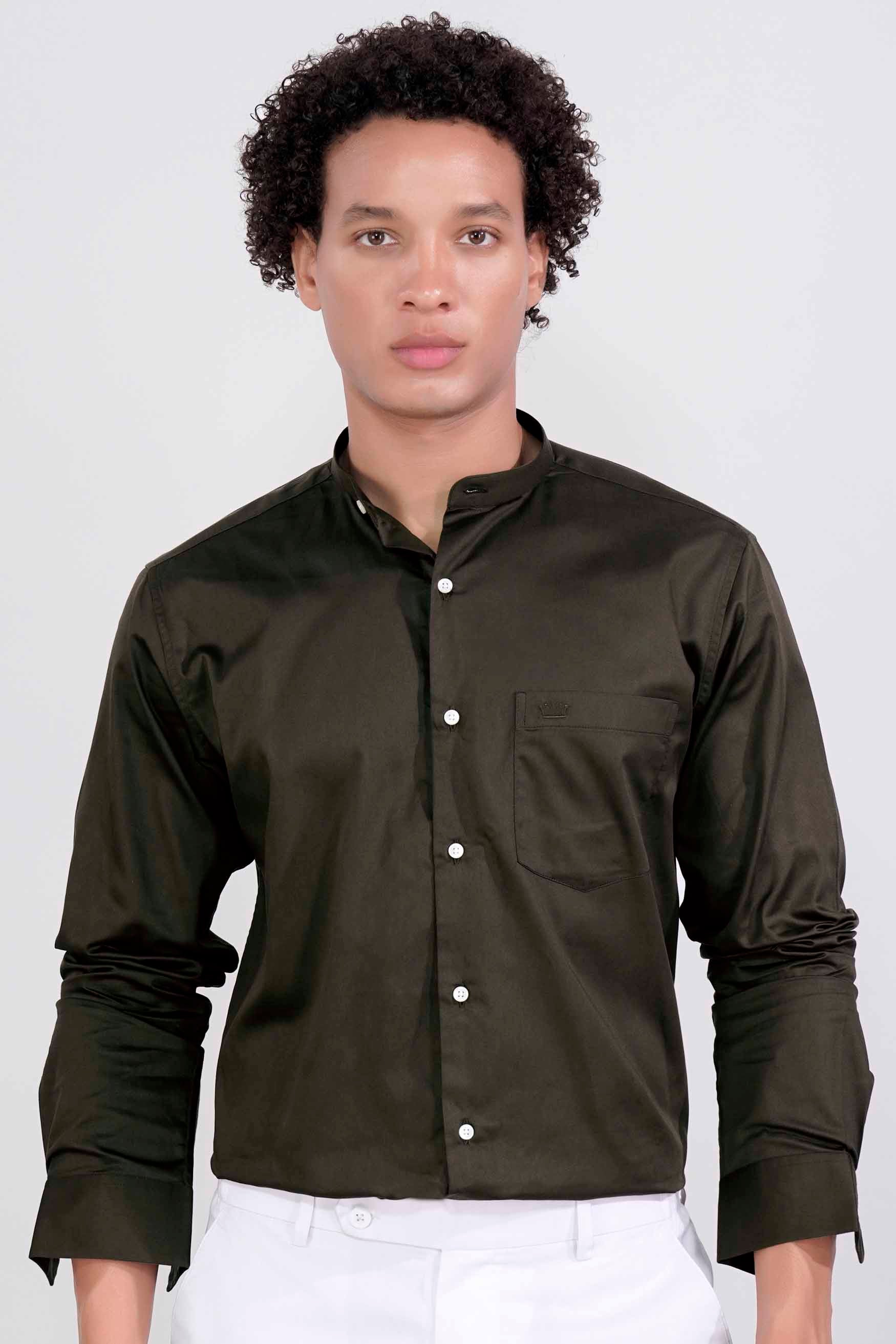 Birch Green Subtle Sheen Super Soft Premium Cotton Mandarin Shirt