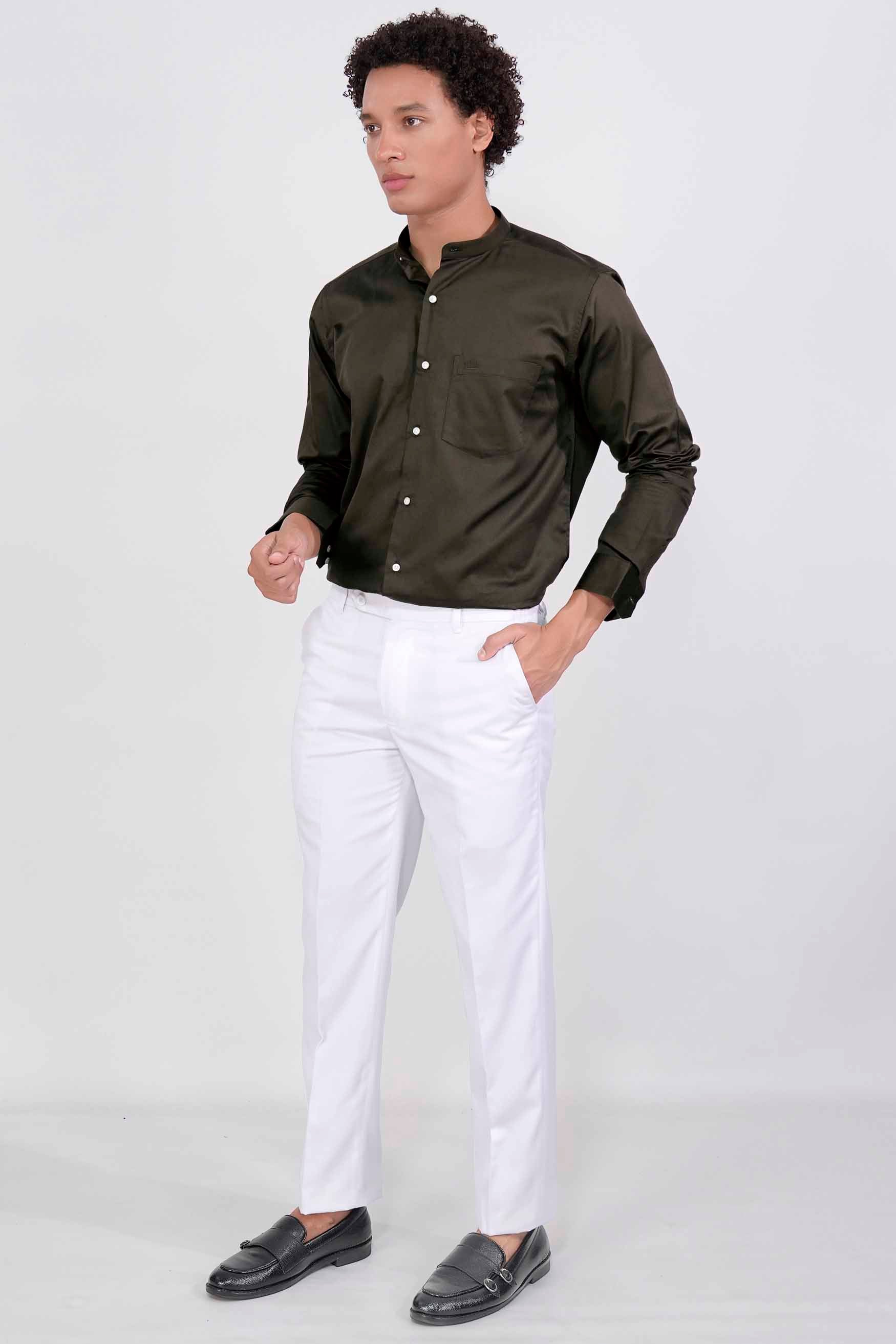 Birch Green Subtle Sheen Super Soft Premium Cotton Mandarin Shirt