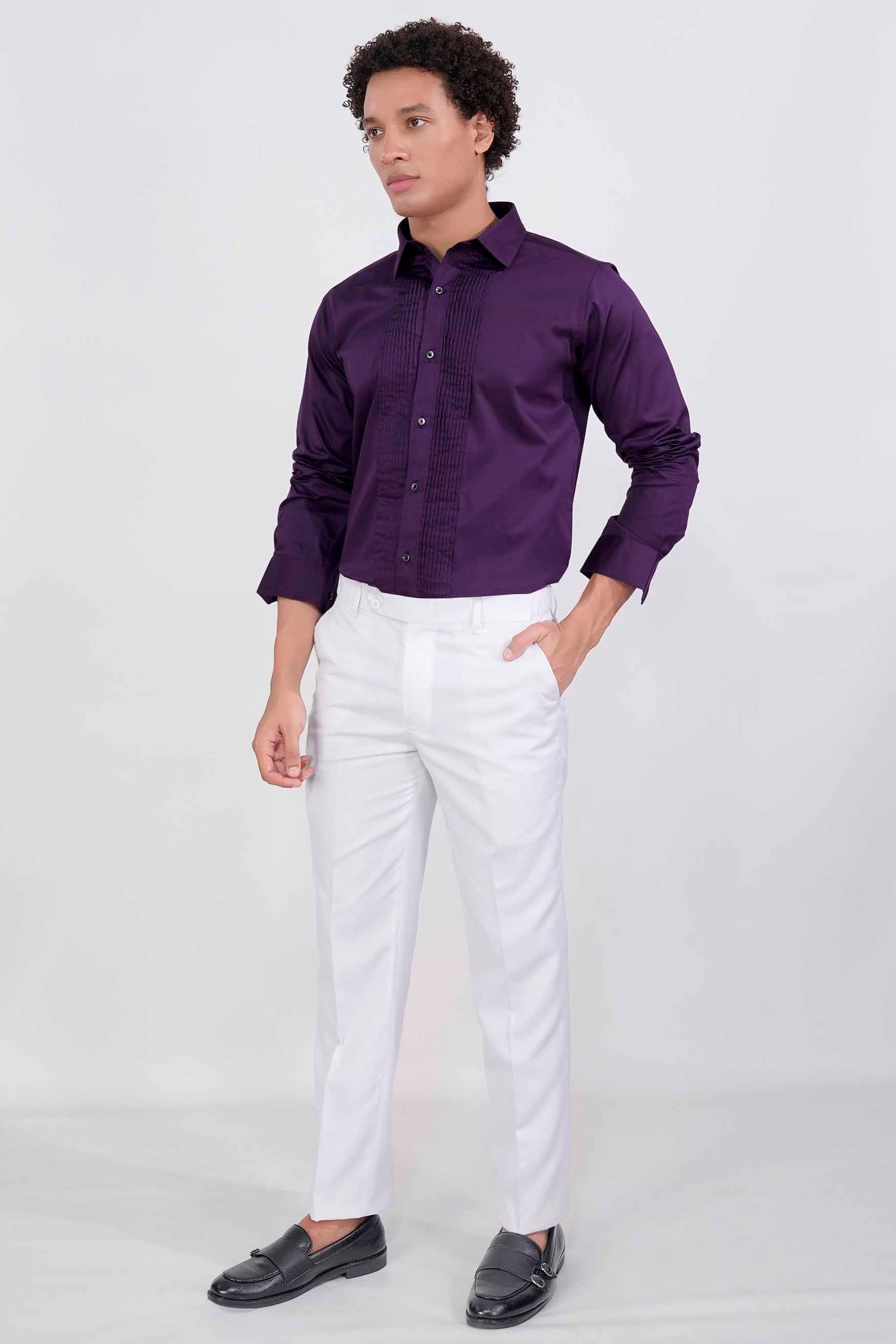 Thunder Purple Subtle Sheen Super Soft Premium Cotton Tuxedo Shirt