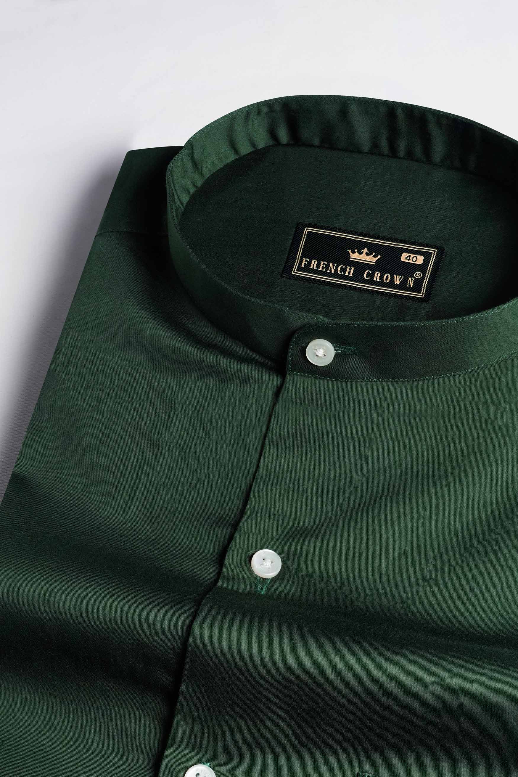 Everglade Green Subtle Sheen Super Soft Premium Cotton Mandarin Shirt