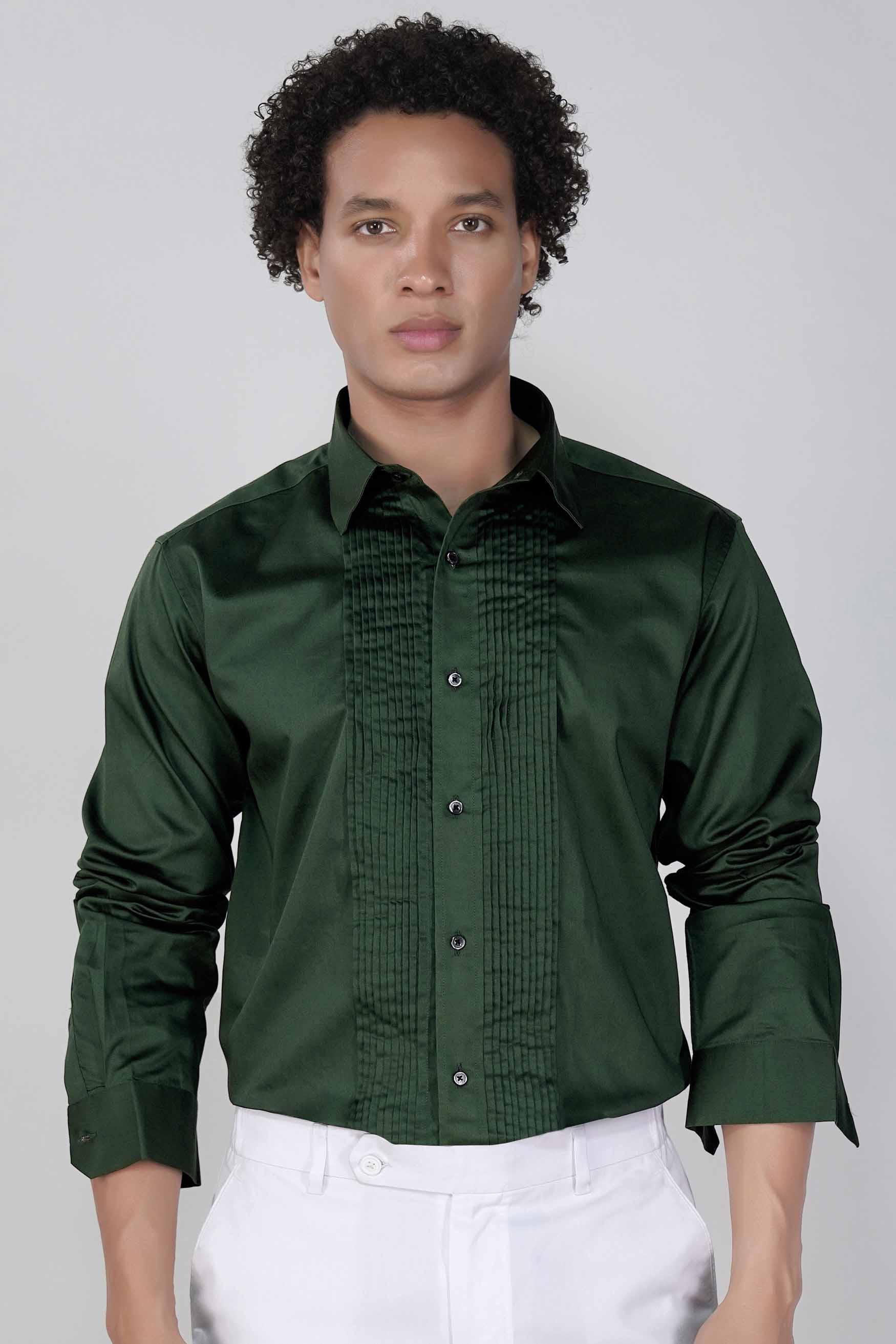Everglade Green Subtle Sheen Super Soft Premium Cotton Tuxedo Shirt