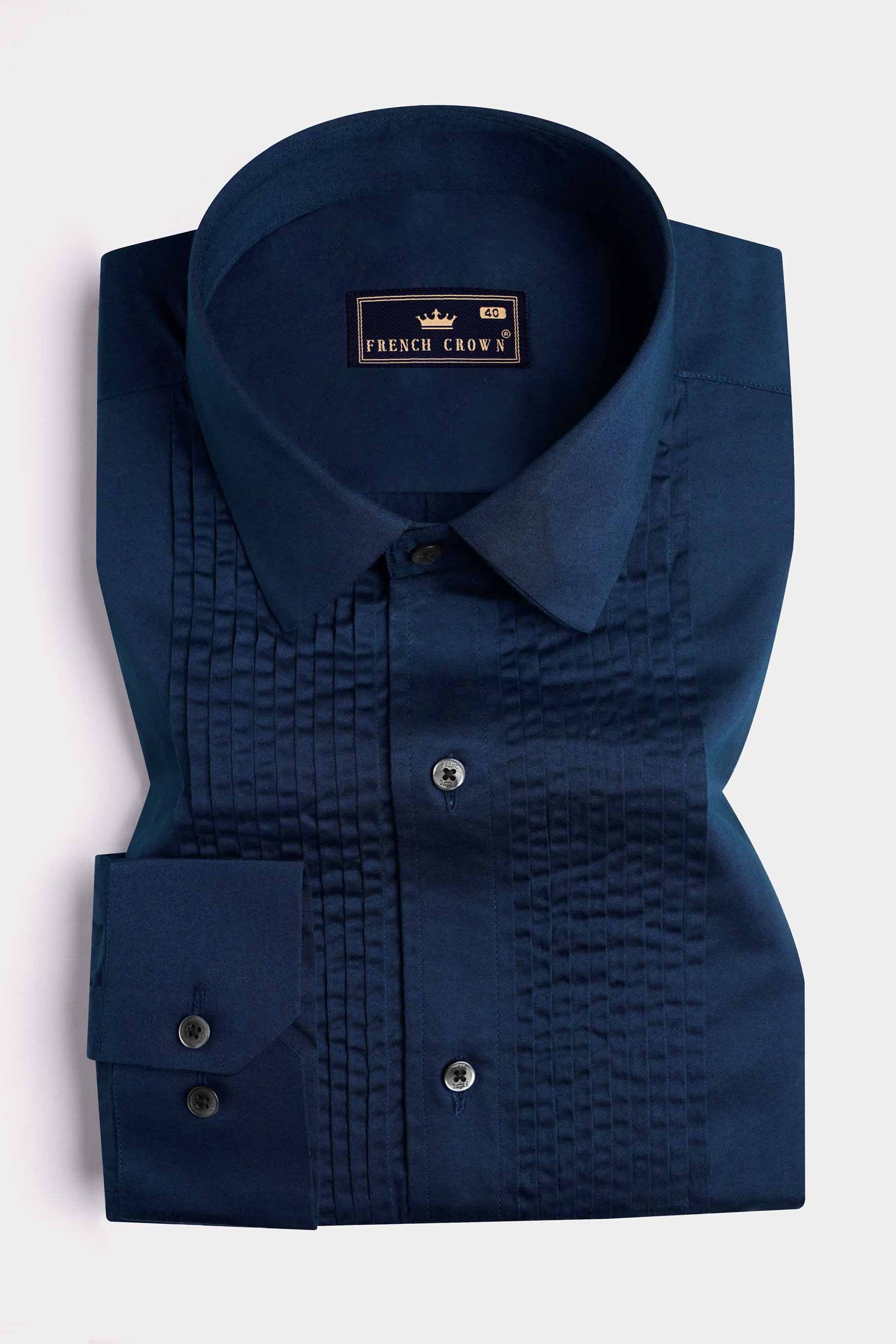 Tangaroa Blue Subtle Sheen Super Soft Premium Cotton Tuxedo Shirt